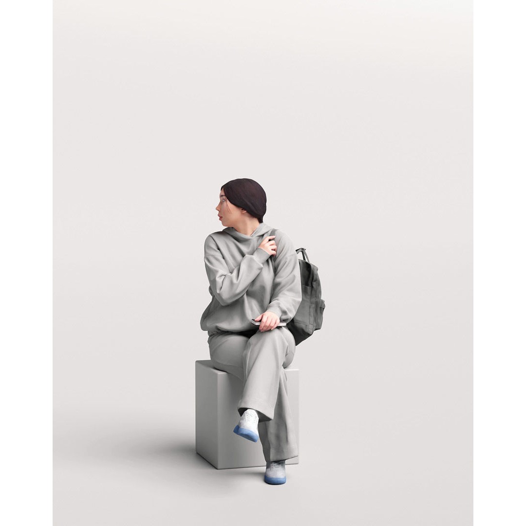 Humano Sitting Young Asian Girl 3D Model – Realistic PBR Character Asset - View 13