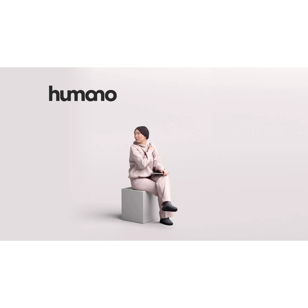Humano Sitting Young Asian Girl 3D Model – Realistic PBR Character Asset - View 2