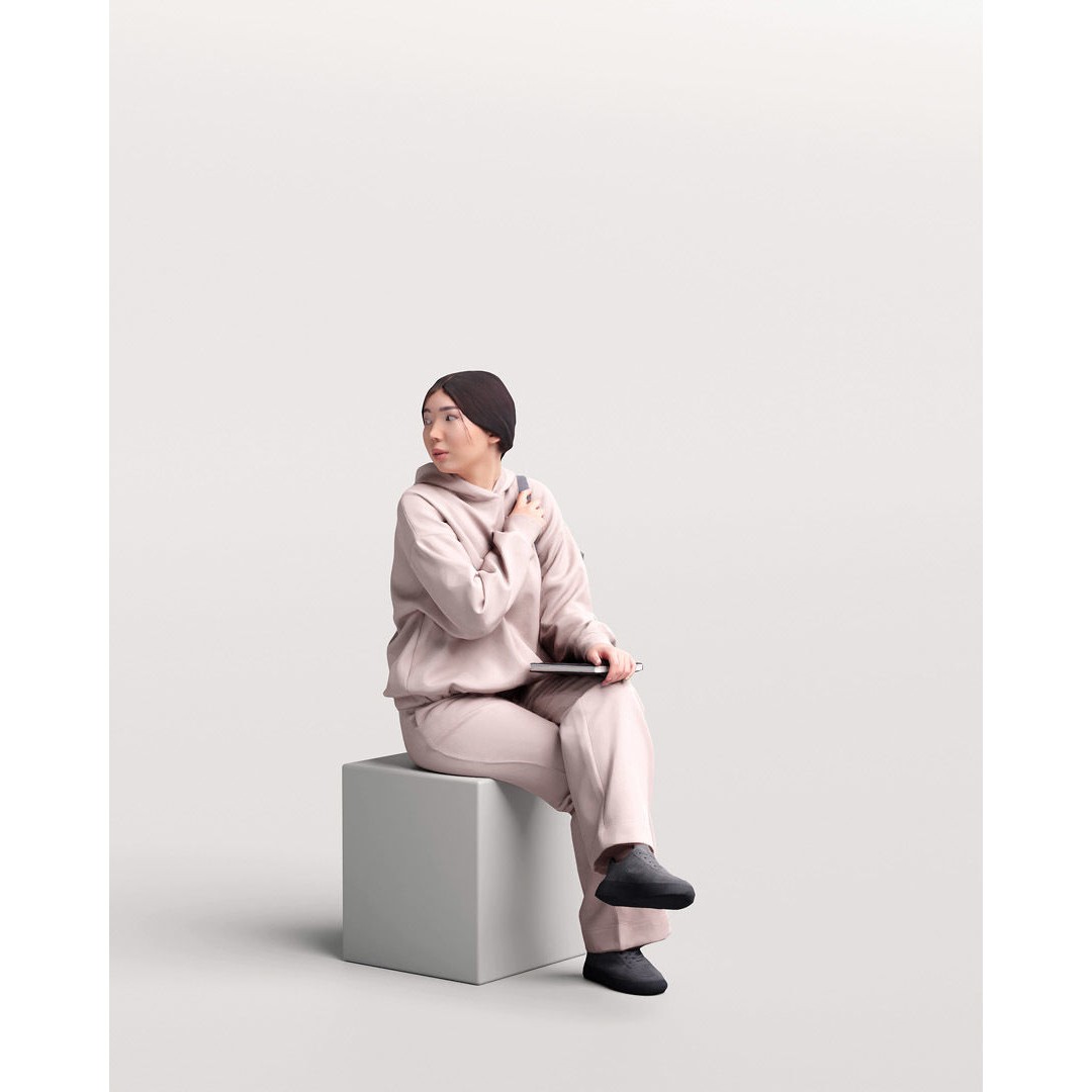 Humano Sitting Young Asian Girl 3D Model – Realistic PBR Character Asset - View 4