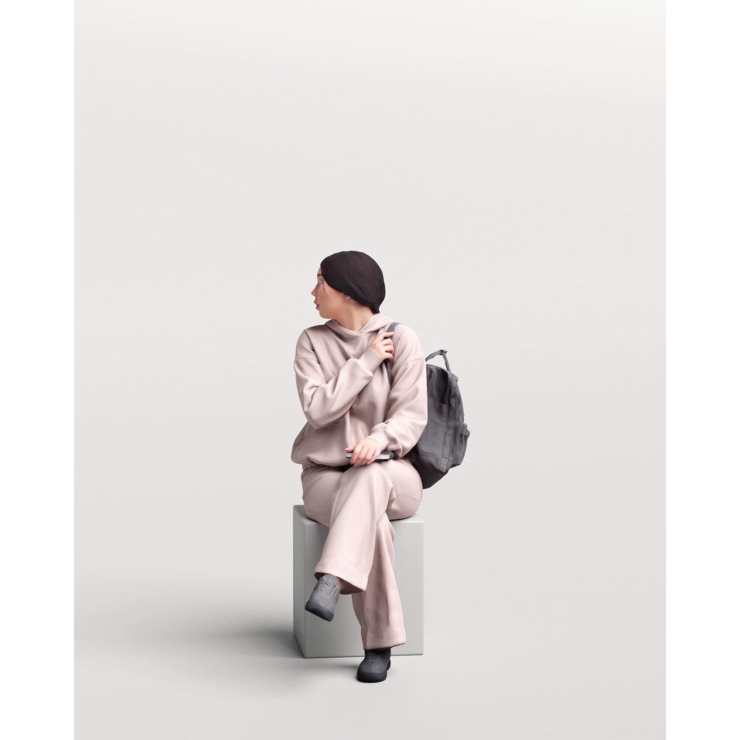 Humano Sitting Young Asian Girl 3D Model – Realistic PBR Character Asset - View 5