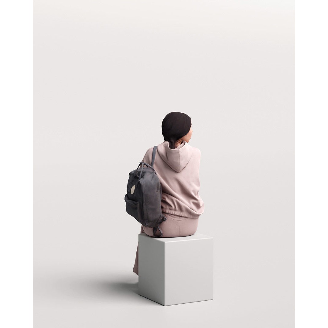 Humano Sitting Young Asian Girl 3D Model – Realistic PBR Character Asset - View 6