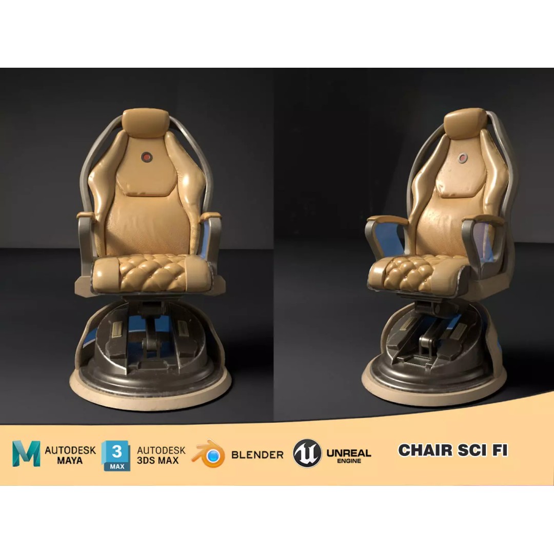Sci-Fi Chair 3D Model – Low Poly PBR Asset for Games, FBX - View 2