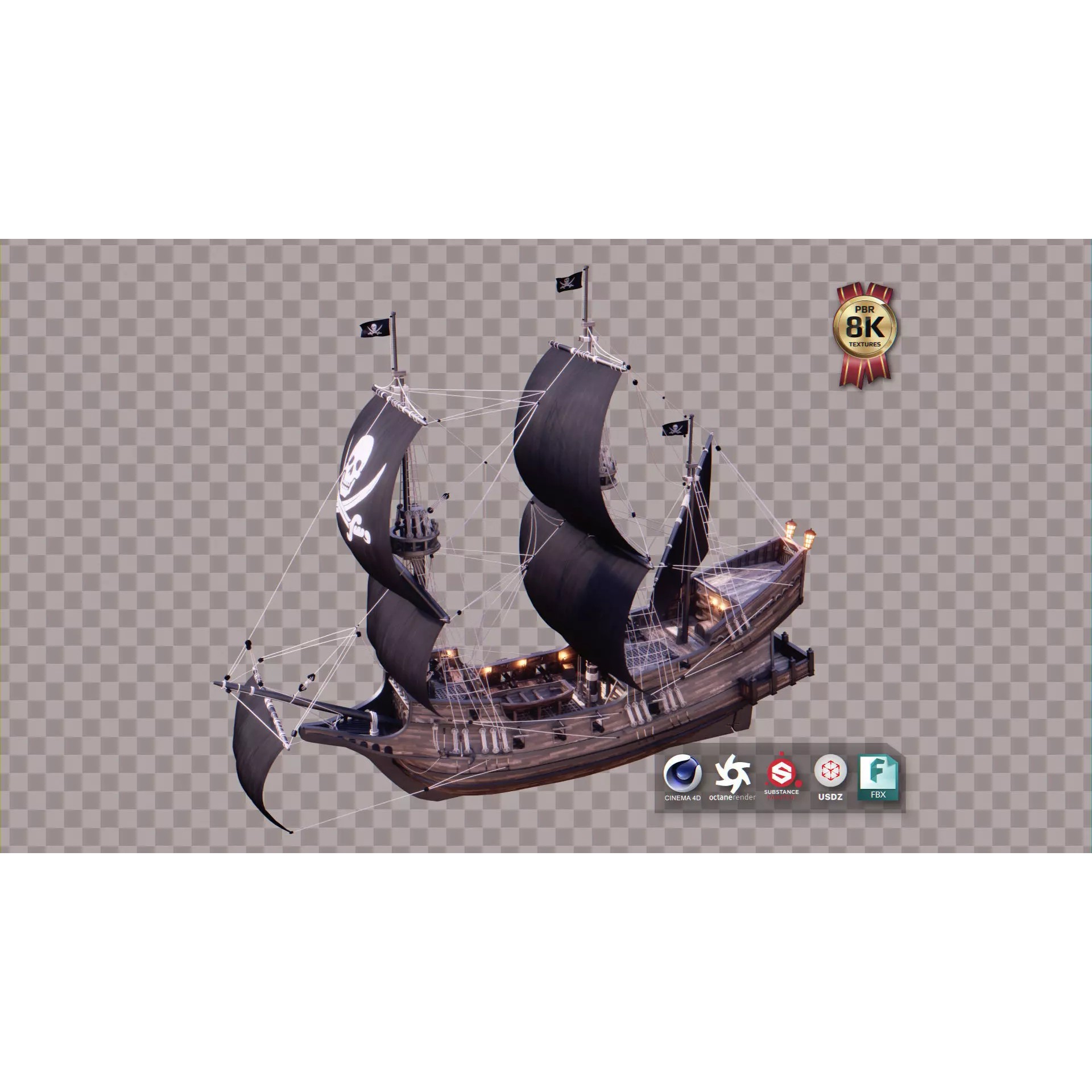 Pirate Ship - Low-Poly Game-Ready 3D Model - View 2