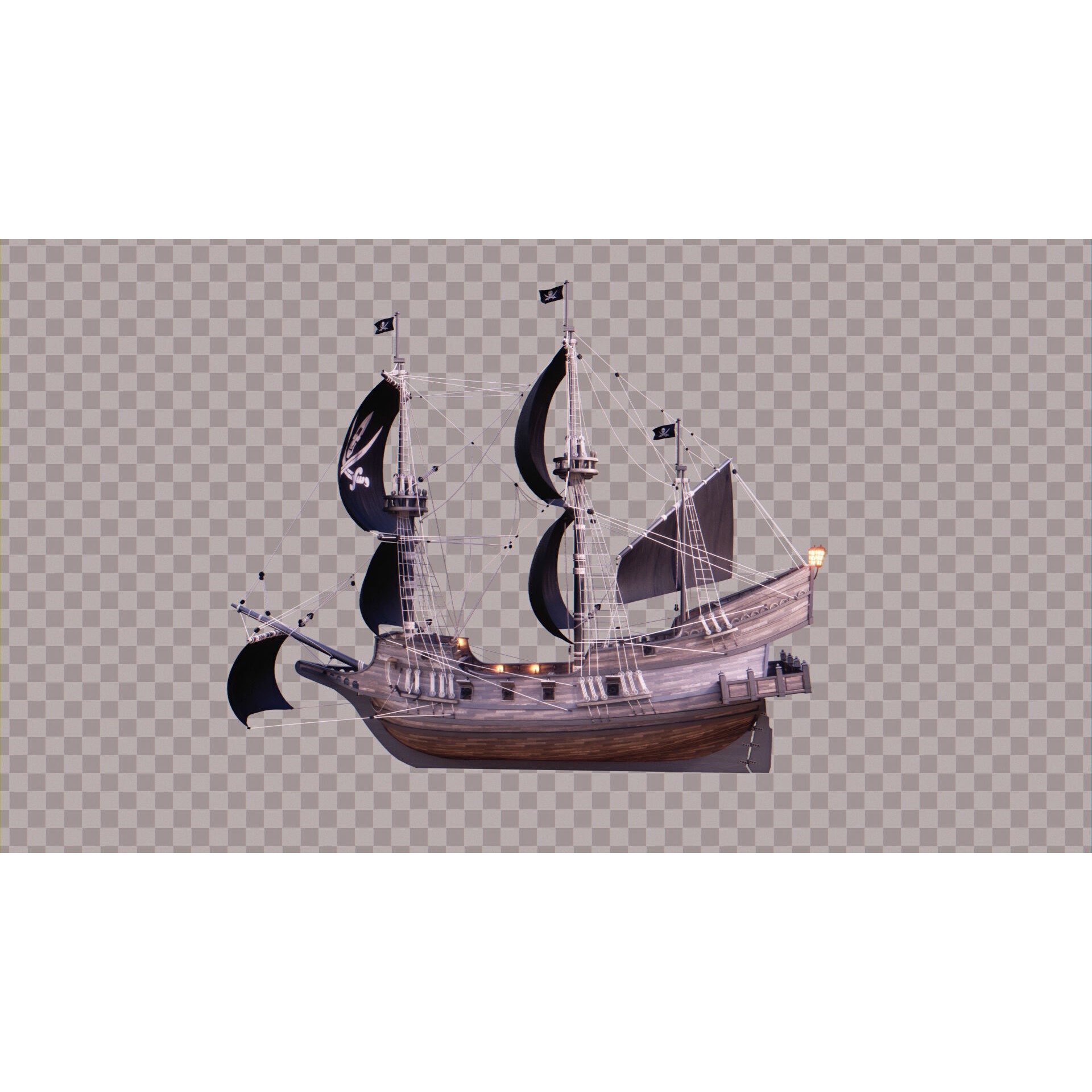 Pirate Ship - Low-Poly Game-Ready 3D Model - View 3