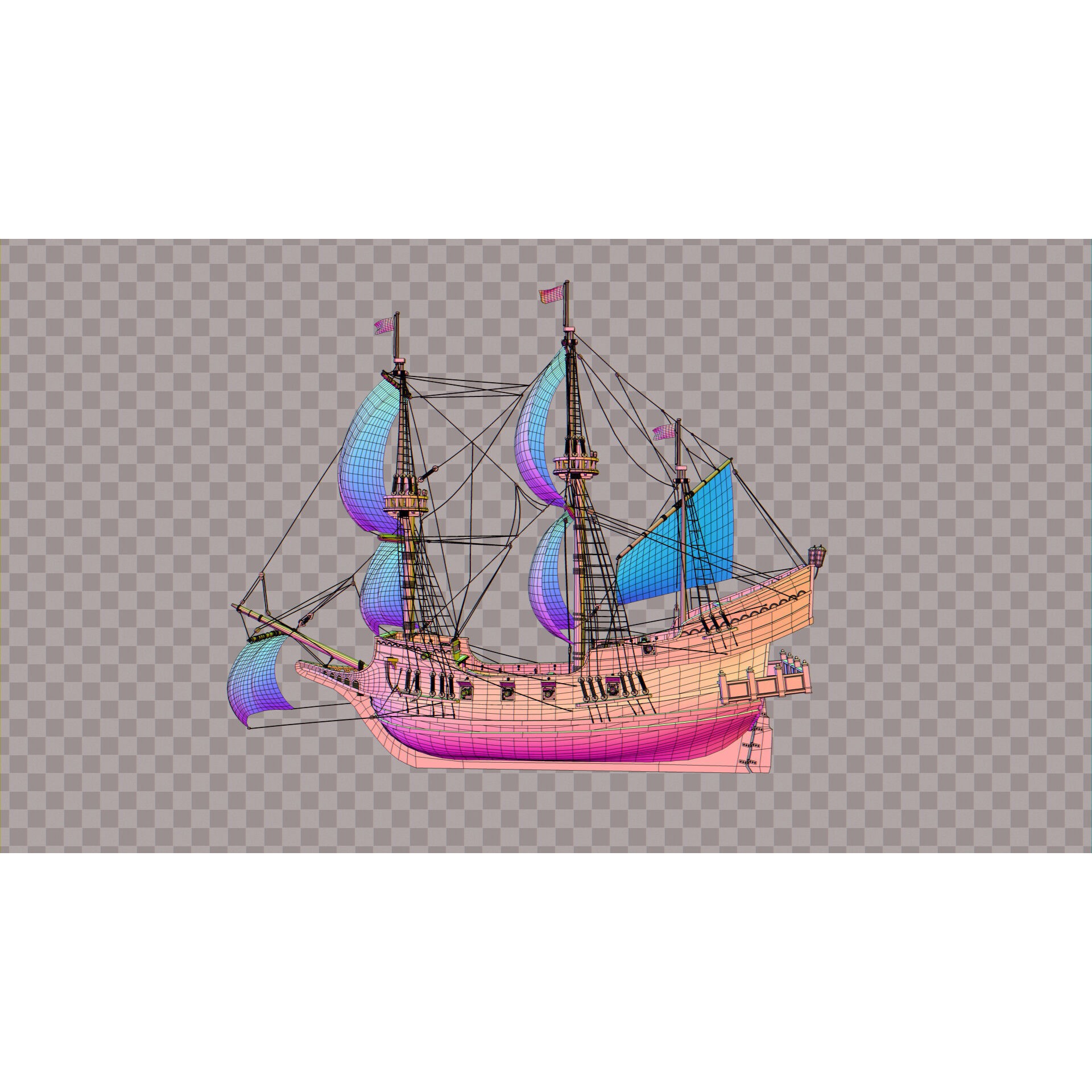 Pirate Ship - Low-Poly Game-Ready 3D Model - View 4