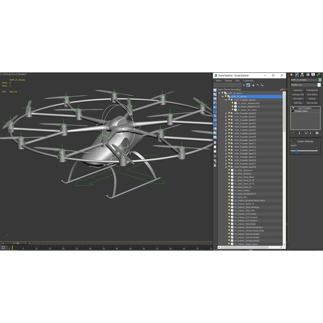 E-VOLO VC200 Volocopter 3D Model – High Poly Rigged Multirotor, FBX, OBJ - View 54