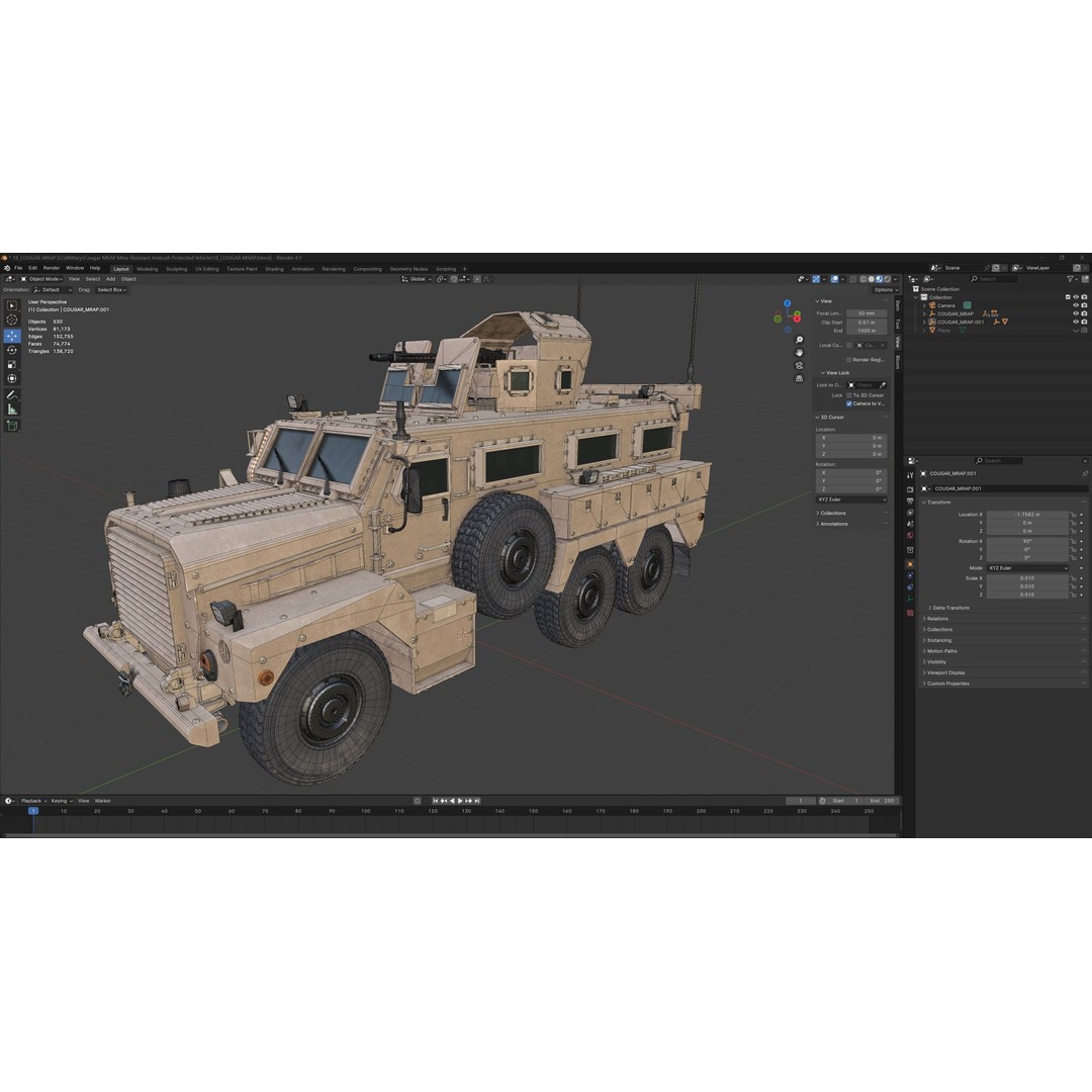 Cougar MRAP 3D Model – Low Poly Military Vehicle, FBX, Blender