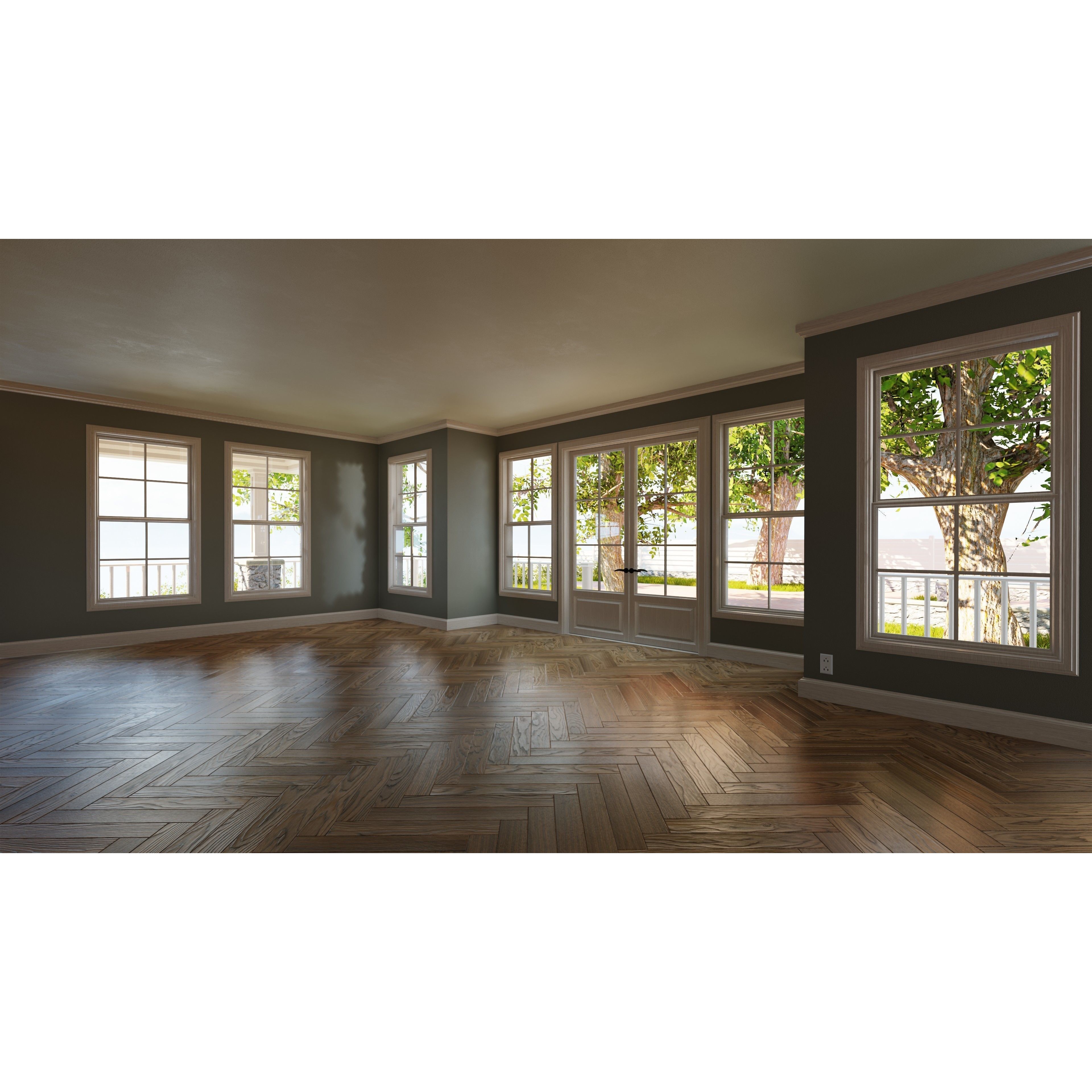 Classic Style Porch House - Low-Poly Game-Ready 3D Model - View 12