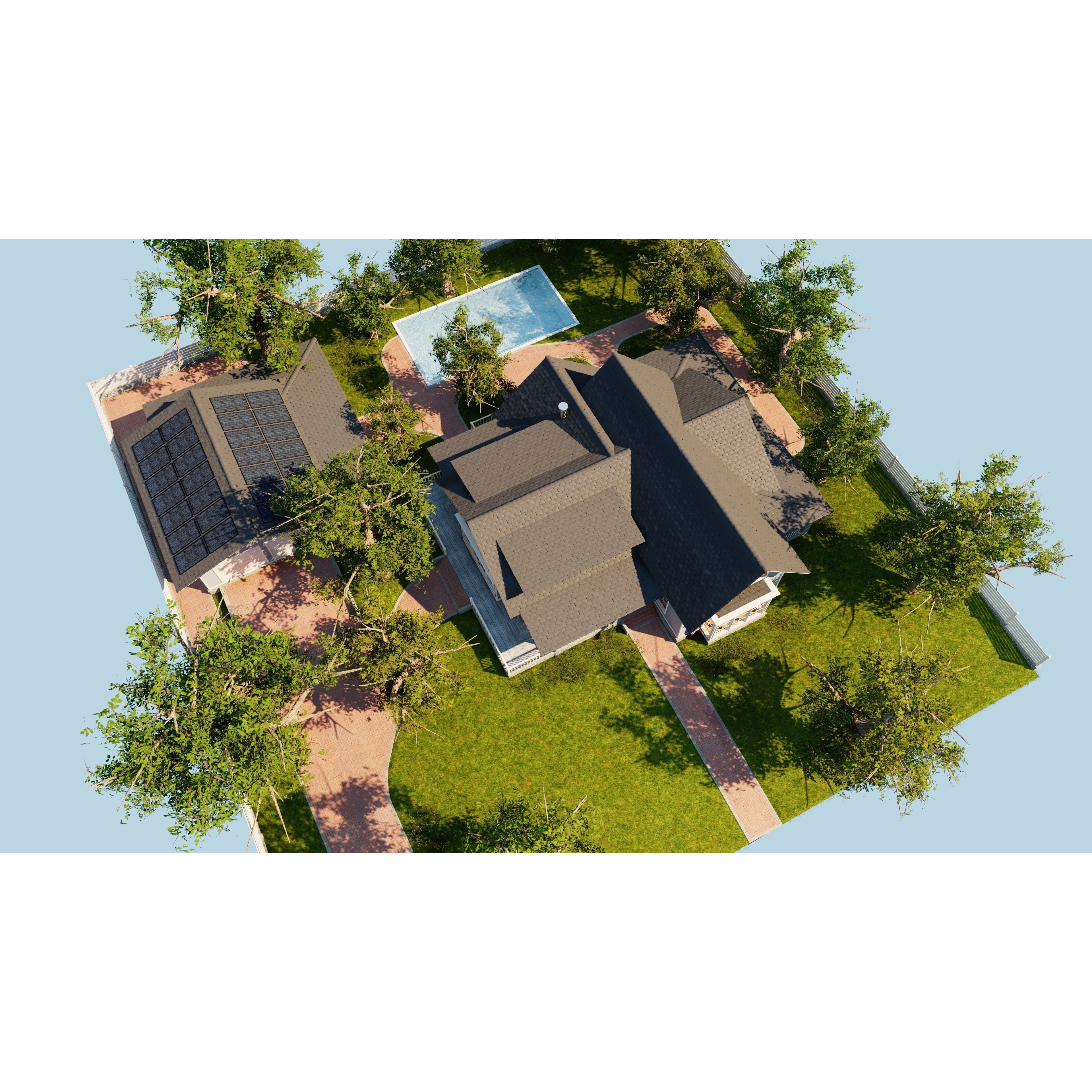 Classic Style Porch House - Low-Poly Game-Ready 3D Model - View 18