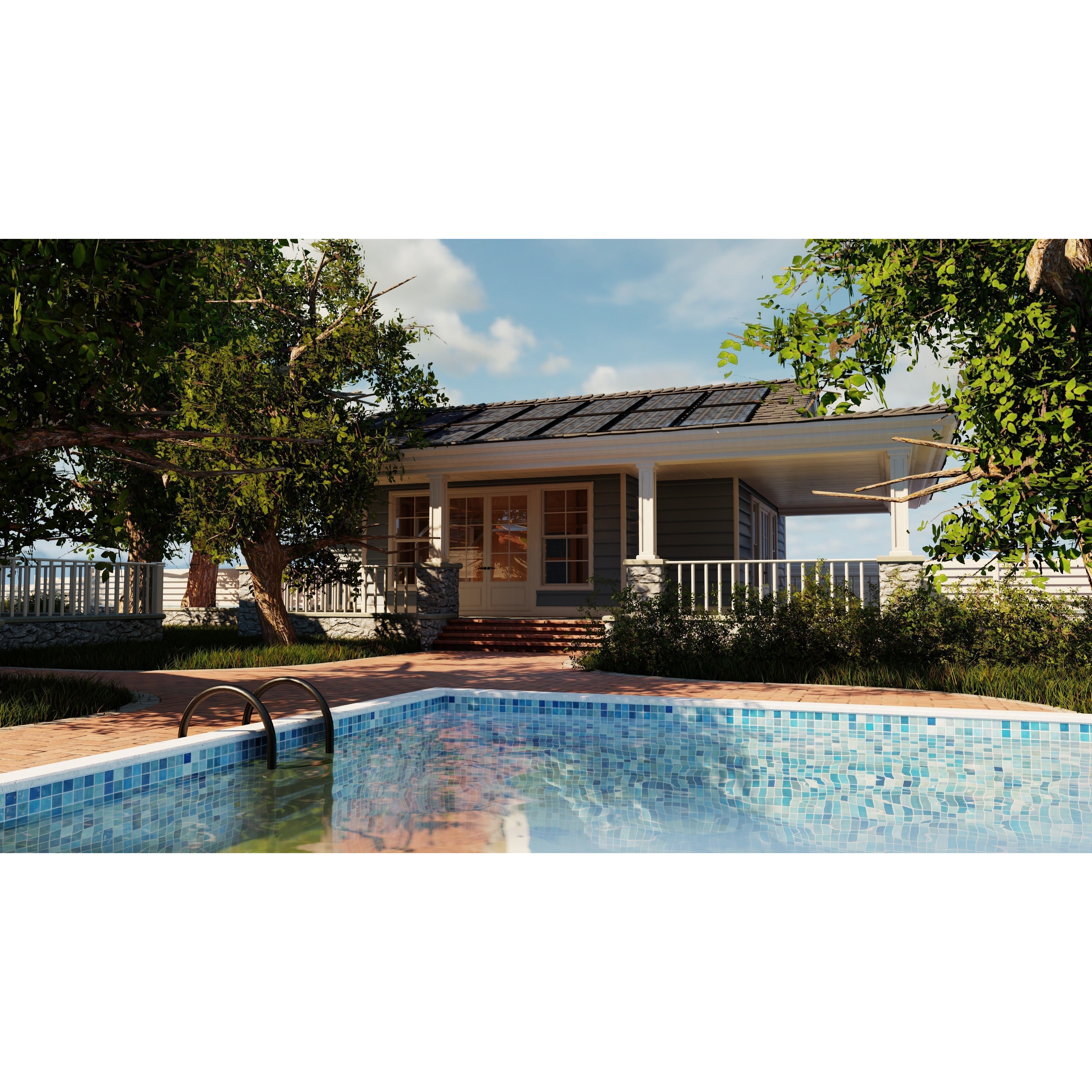 Classic Style Porch House - Low-Poly Game-Ready 3D Model - View 22