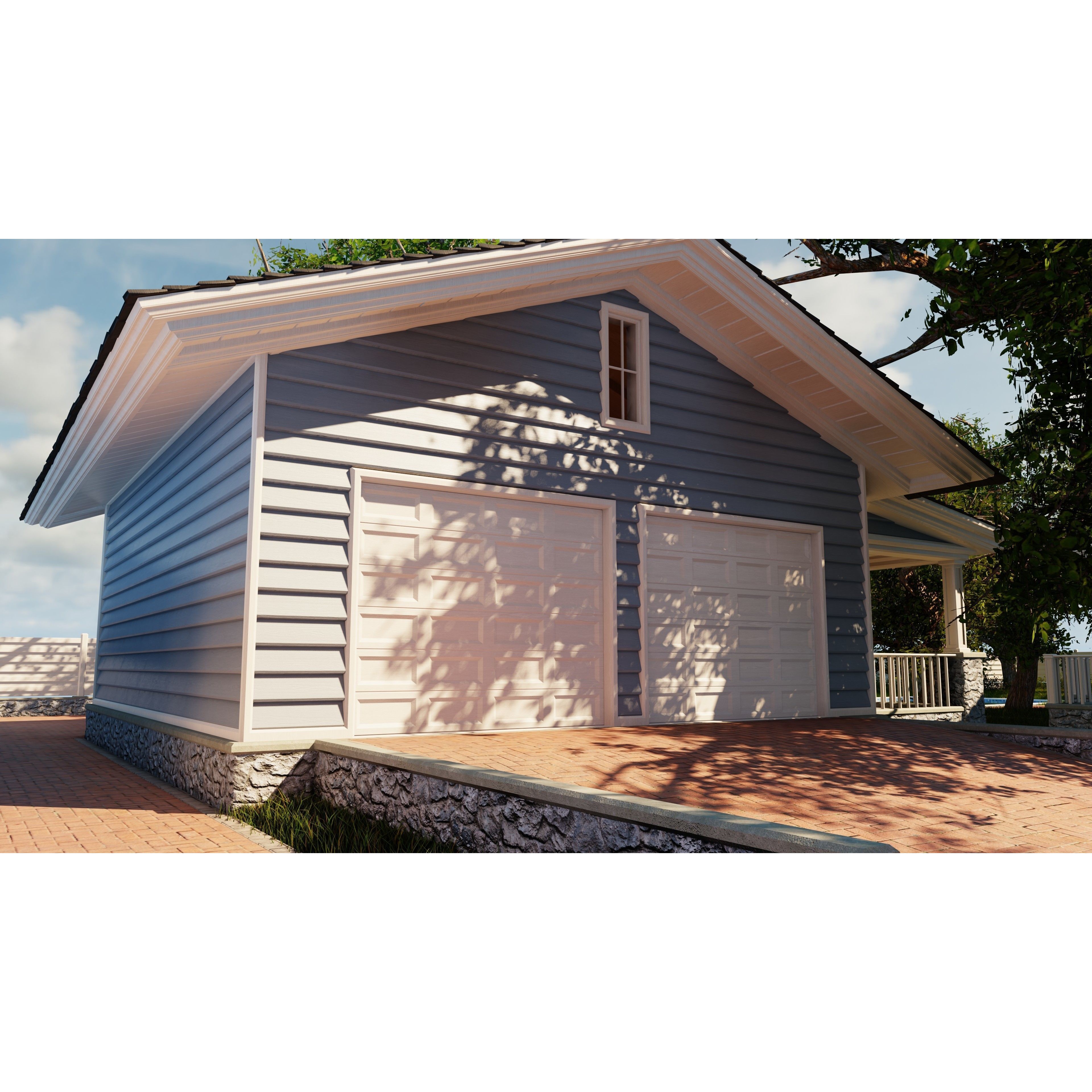 Classic Style Porch House - Low-Poly Game-Ready 3D Model - View 24