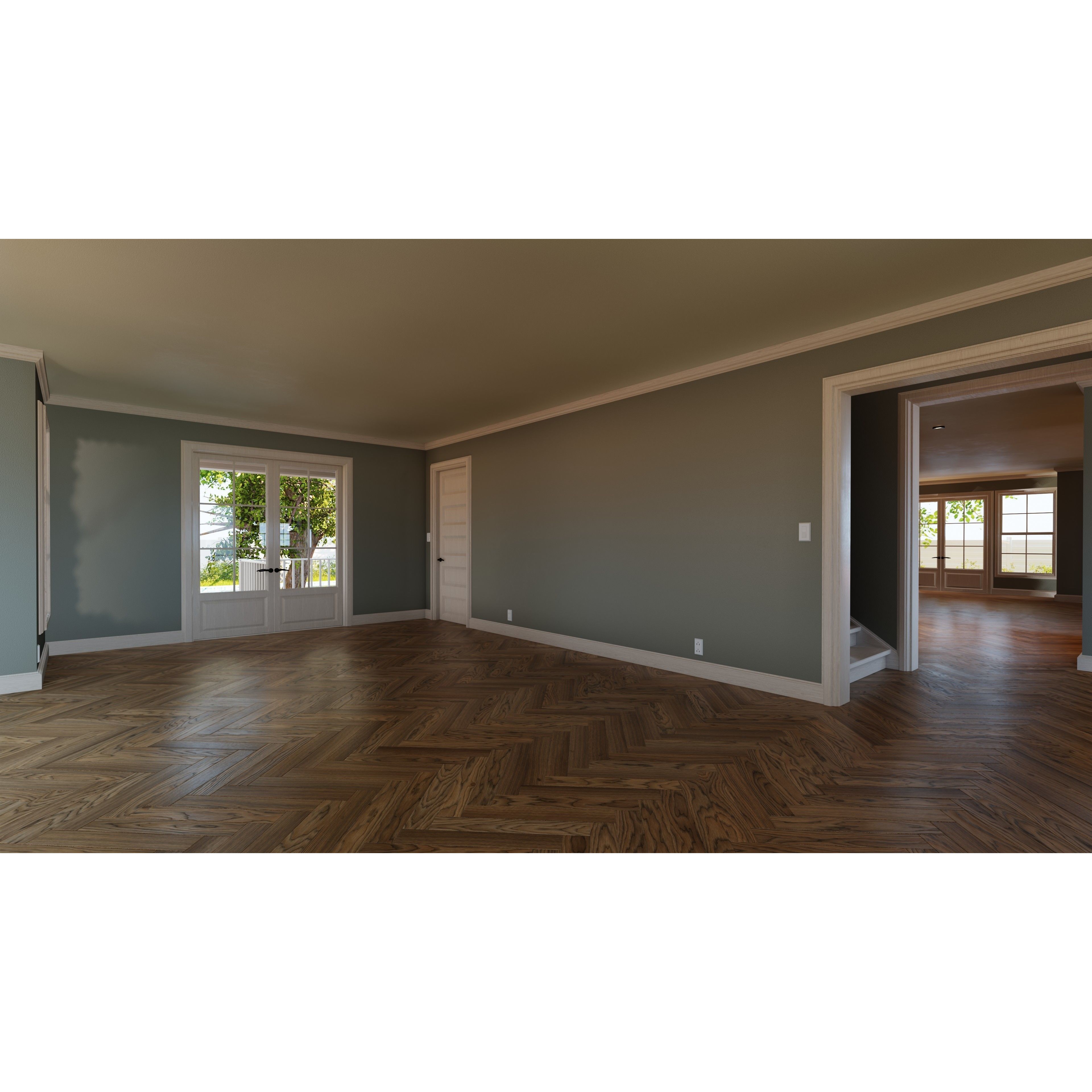 Classic Style Porch House - Low-Poly Game-Ready 3D Model - View 3