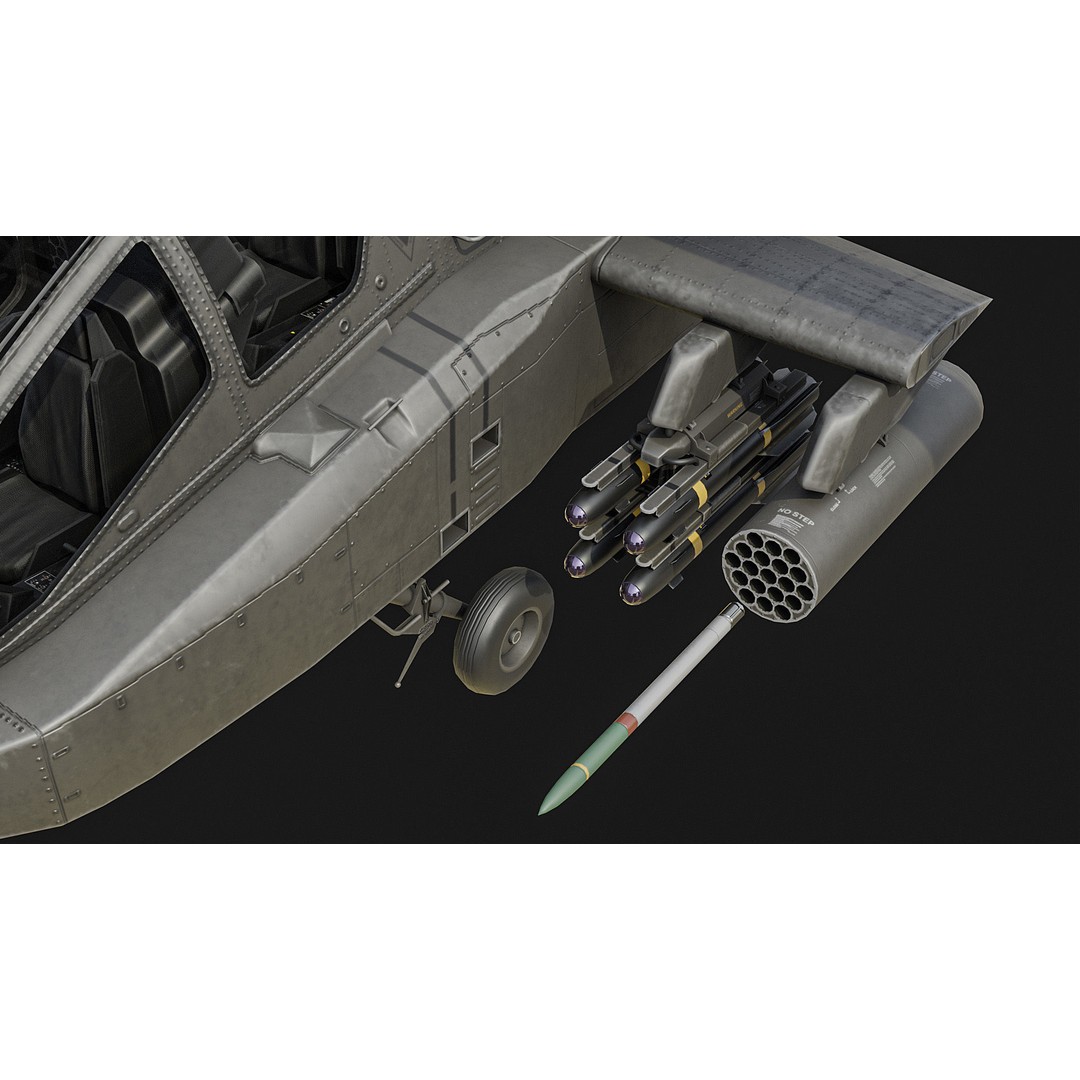 AH-64D Apache Helicopter 3D Model – Low Poly Game Asset, FBX - View 9
