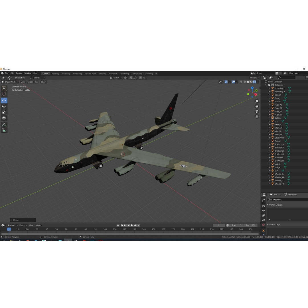 B-52 Stratofortress 3D Model – PBR Military Aircraft, FBX