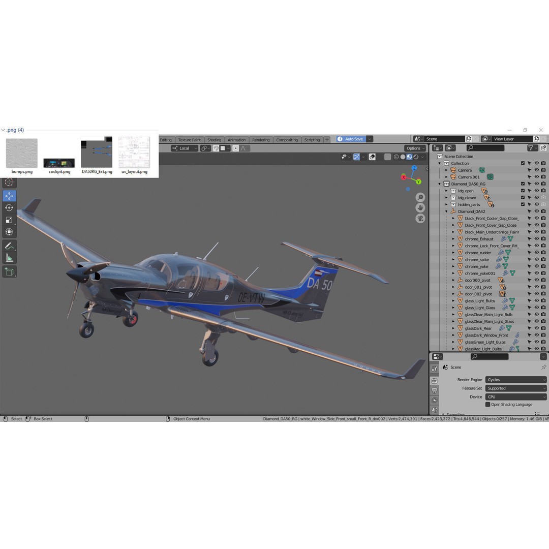 Diamond DA50 RG 3D Model – Detailed Aircraft with Textures, FBX, Blender