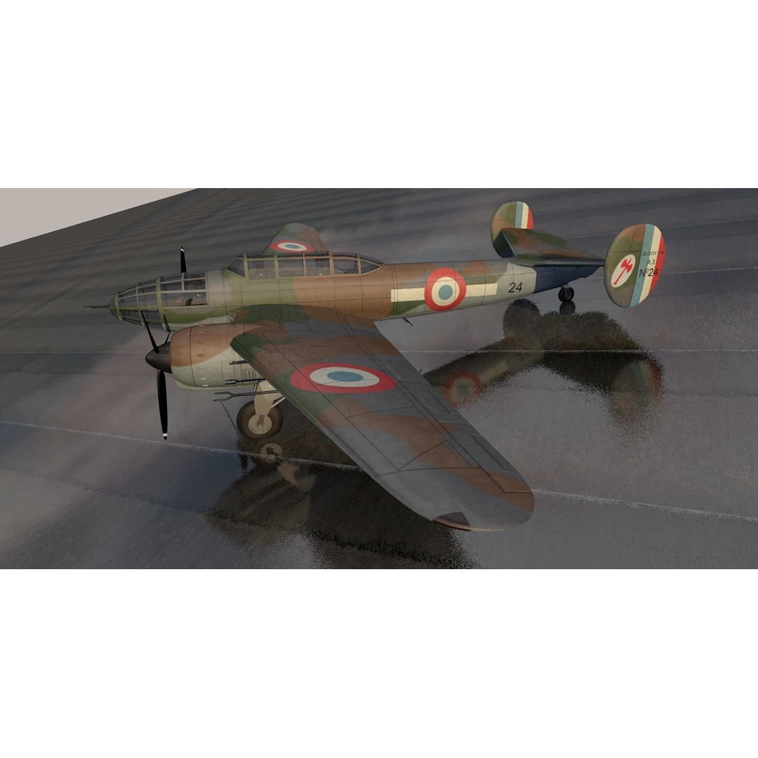 Bloch MB-174 3D Model – Historic WW2 Light Reconnaissance Bomber, FBX, OBJ - View 6