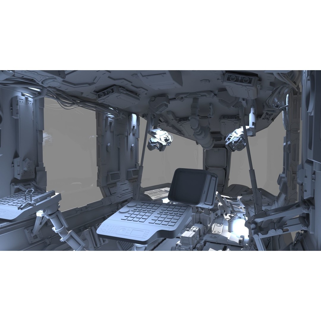 Spaceship Cockpit 3D Model – High Poly Sci-Fi Interior, FBX, OBJ - View 11