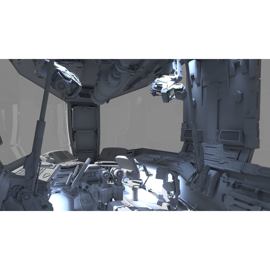 Spaceship Cockpit 3D Model – High Poly Sci-Fi Interior, FBX, OBJ - View 14