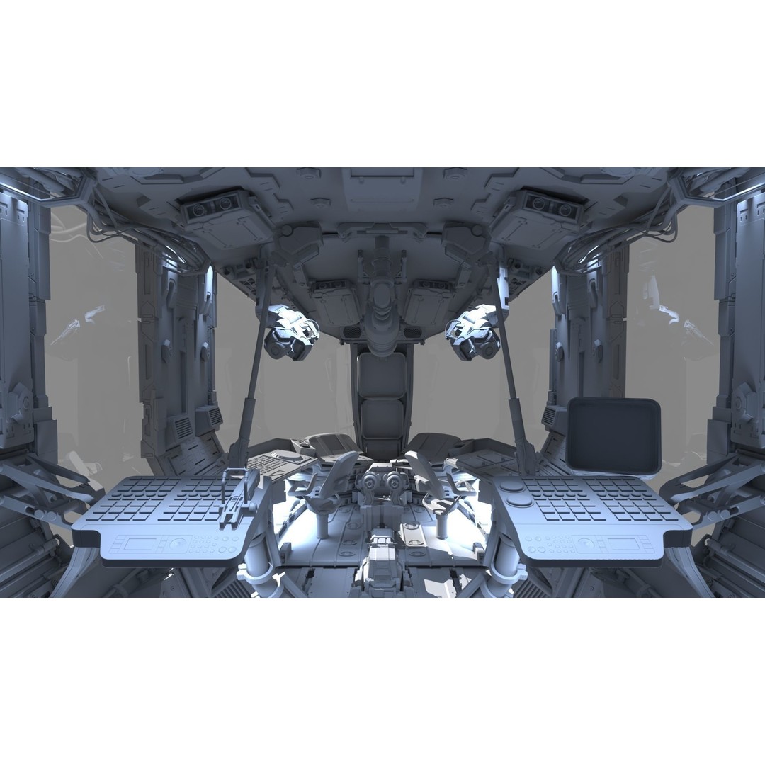 Spaceship Cockpit 3D Model – High Poly Sci-Fi Interior, FBX, OBJ - View 9