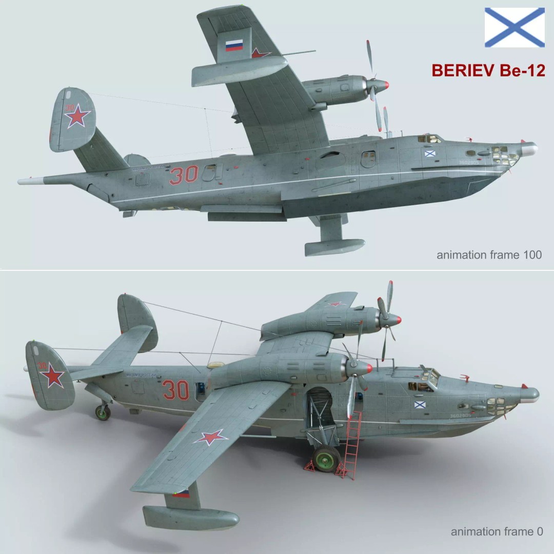 Beriev Be-12 3D Model – Animated Seaplane with Interior, FBX, OBJ - View 2
