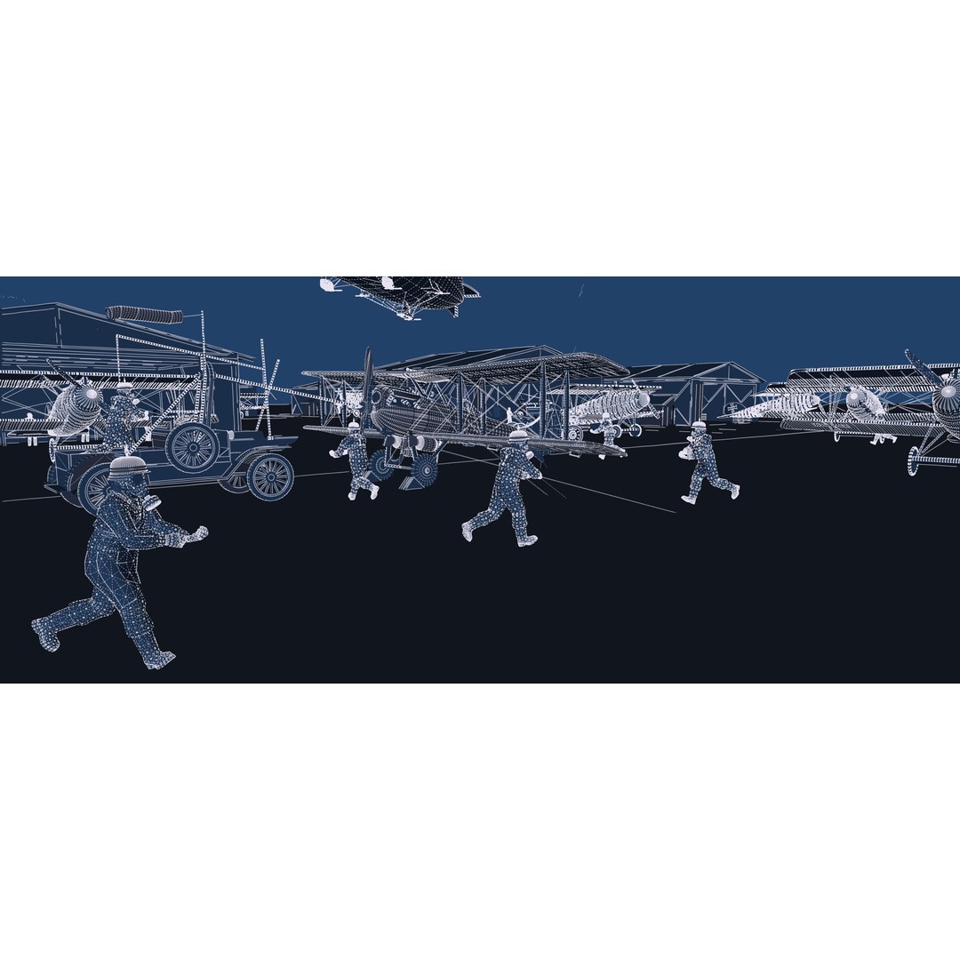 WW1 Airport 3D Model – Detailed Historic Scene, SketchUp, FBX