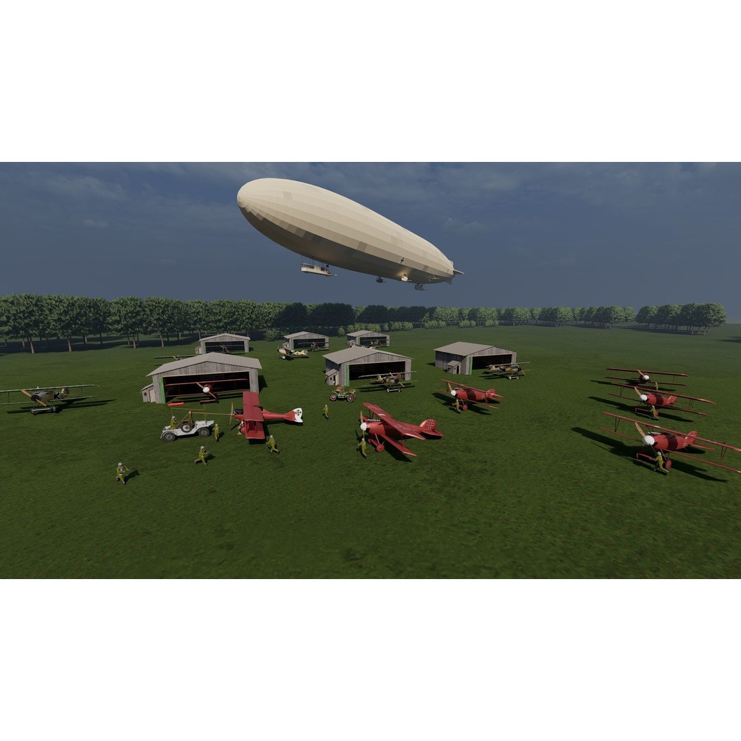 WW1 Airport 3D Model – Detailed Historic Scene, SketchUp, FBX - View 4