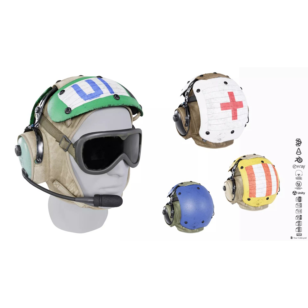 David Clark HGU-25P 3D Model – Low Poly US Navy Helmet, PBR Textures - View 2