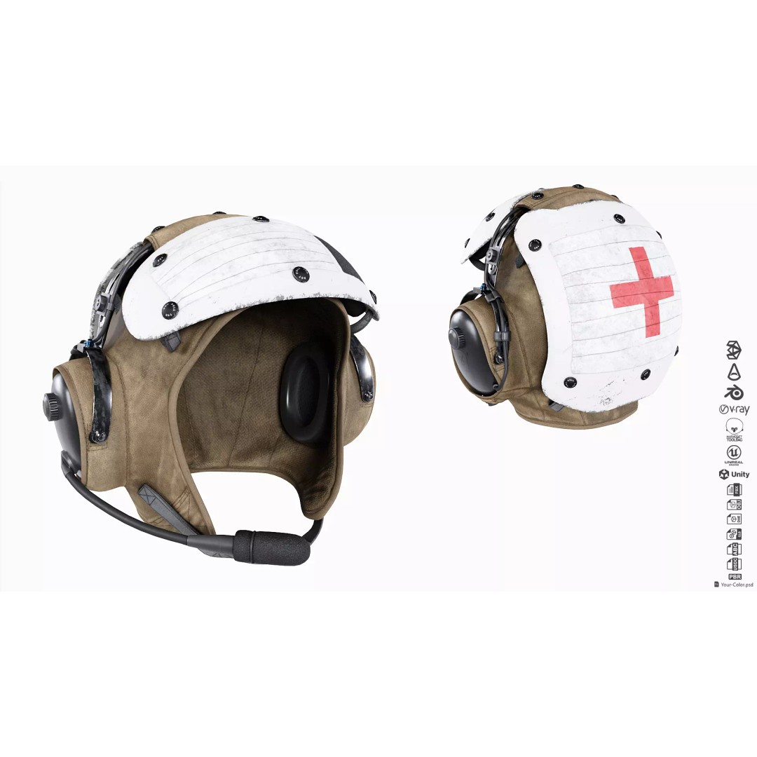 David Clark HGU-25P 3D Model – Low Poly US Navy Helmet, PBR Textures - View 3