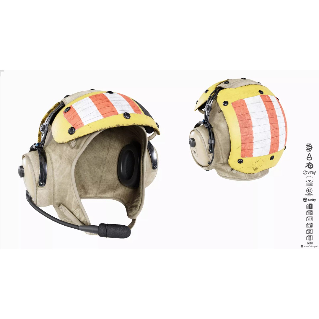 David Clark HGU-25P 3D Model – Low Poly US Navy Helmet, PBR Textures - View 4