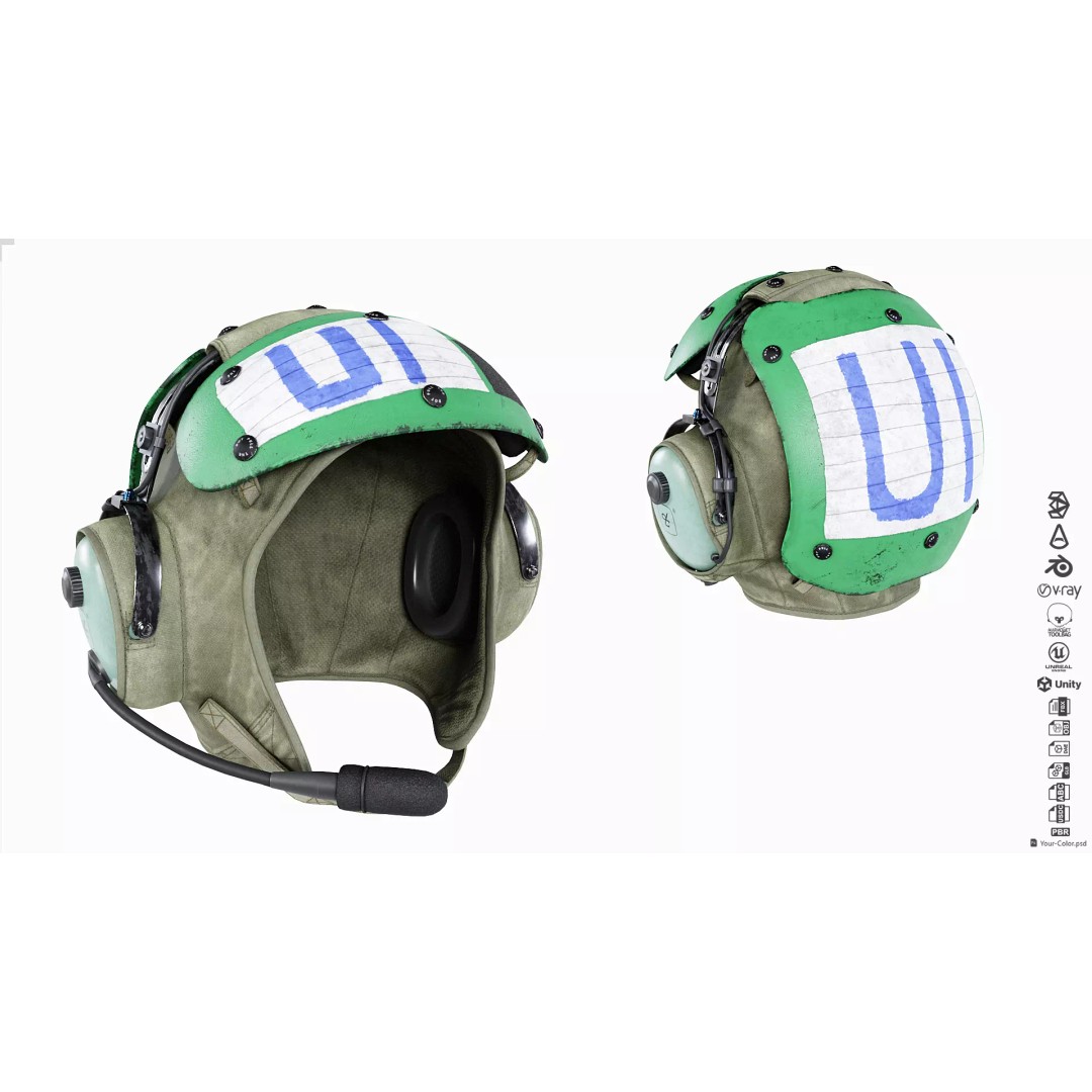 David Clark HGU-25P 3D Model – Low Poly US Navy Helmet, PBR Textures - View 5