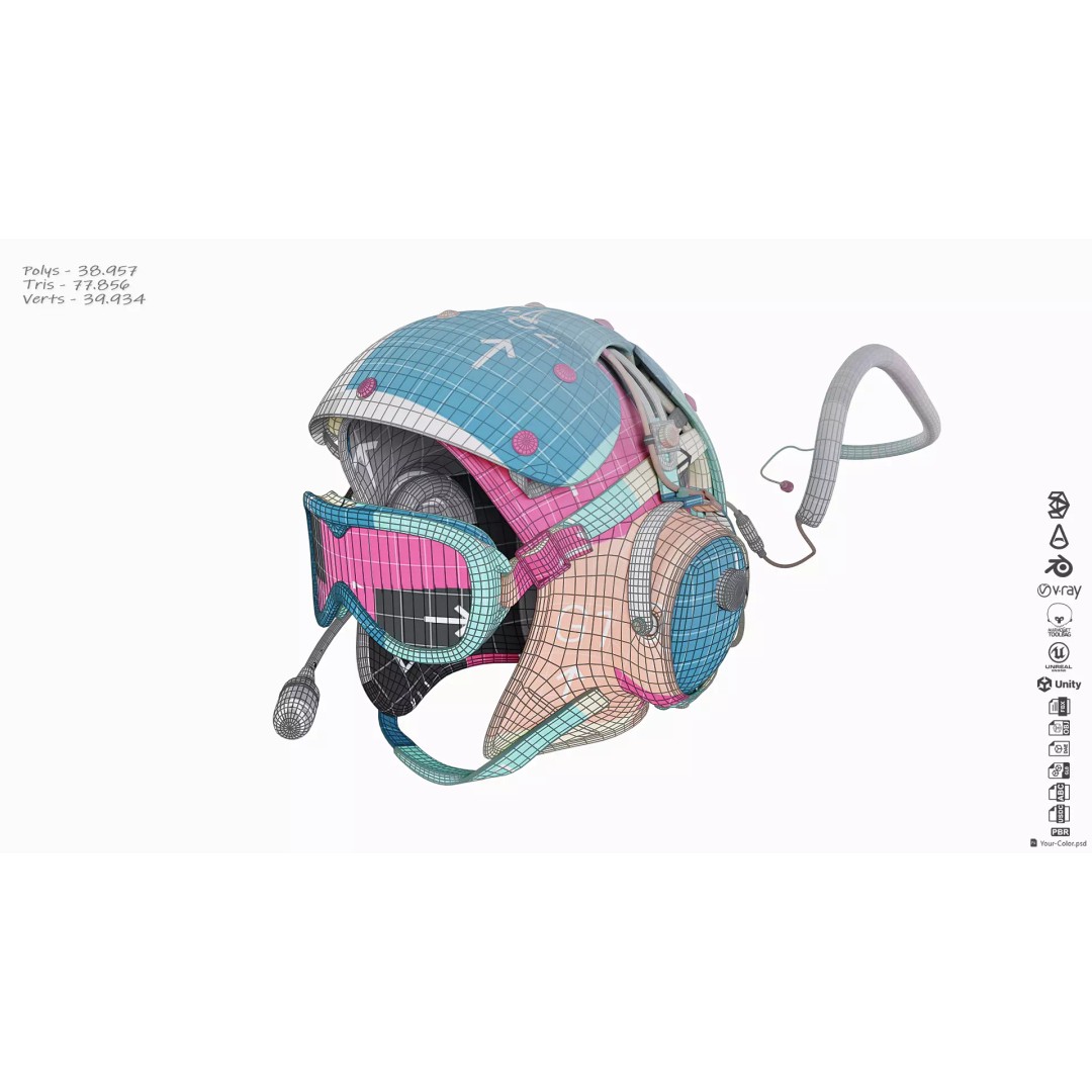 David Clark HGU-25P 3D Model – Low Poly US Navy Helmet, PBR Textures - View 7