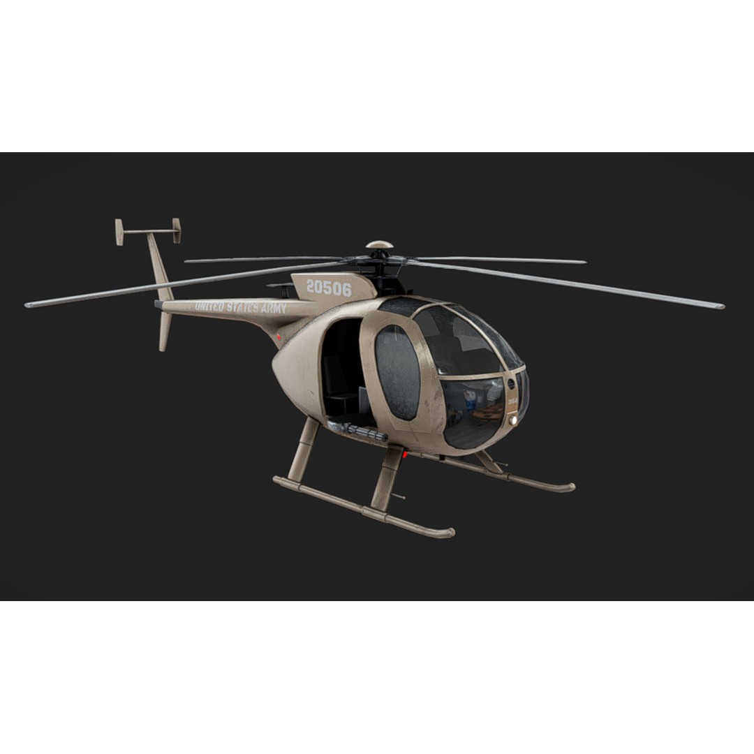 Hughes OH-6 3D Model – Low Poly Helicopter with PBR Textures - View 4