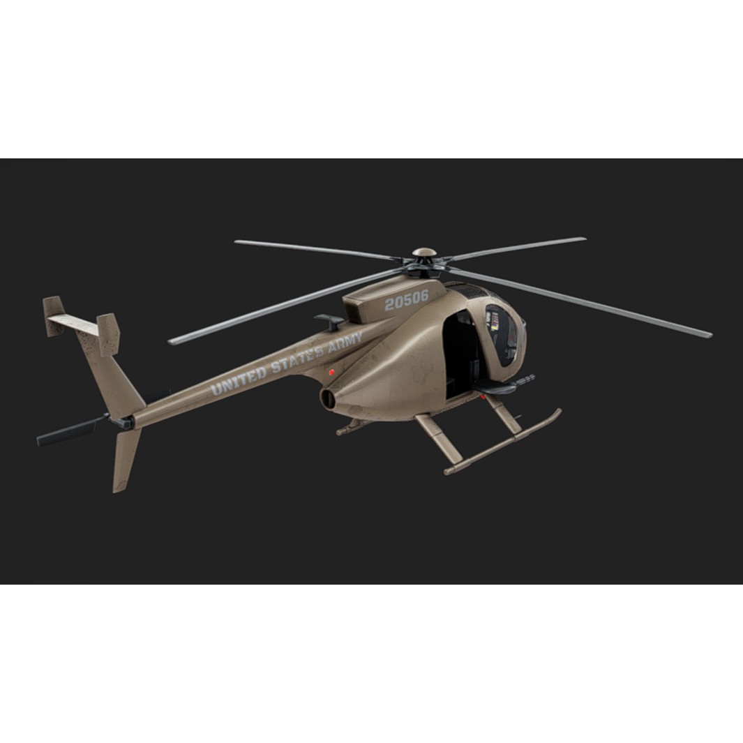 Hughes OH-6 3D Model – Low Poly Helicopter with PBR Textures - View 6