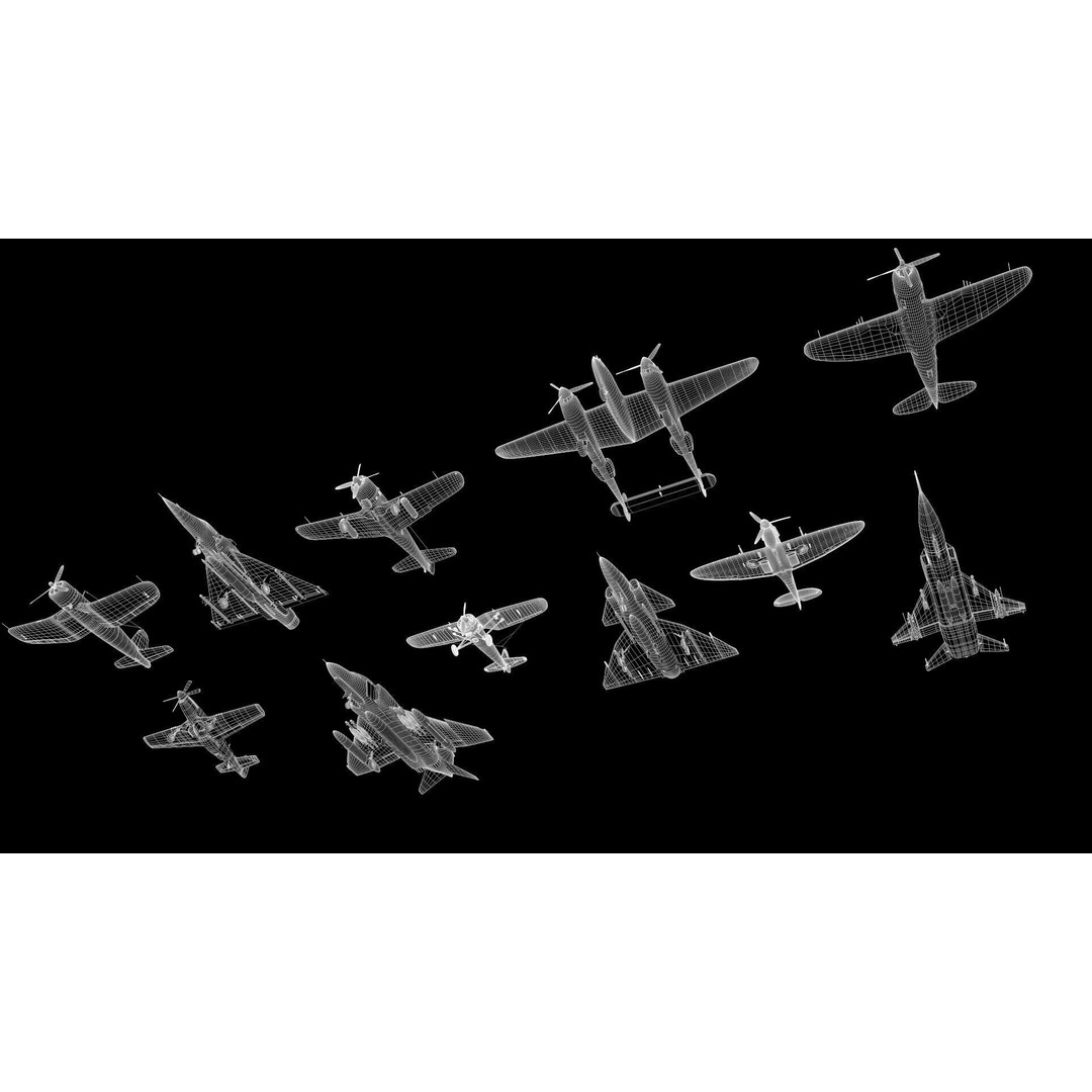 WWI WWII Fighter Planes Bundle 3D Model – Low Poly Game Asset, FBX, OBJ - View 10