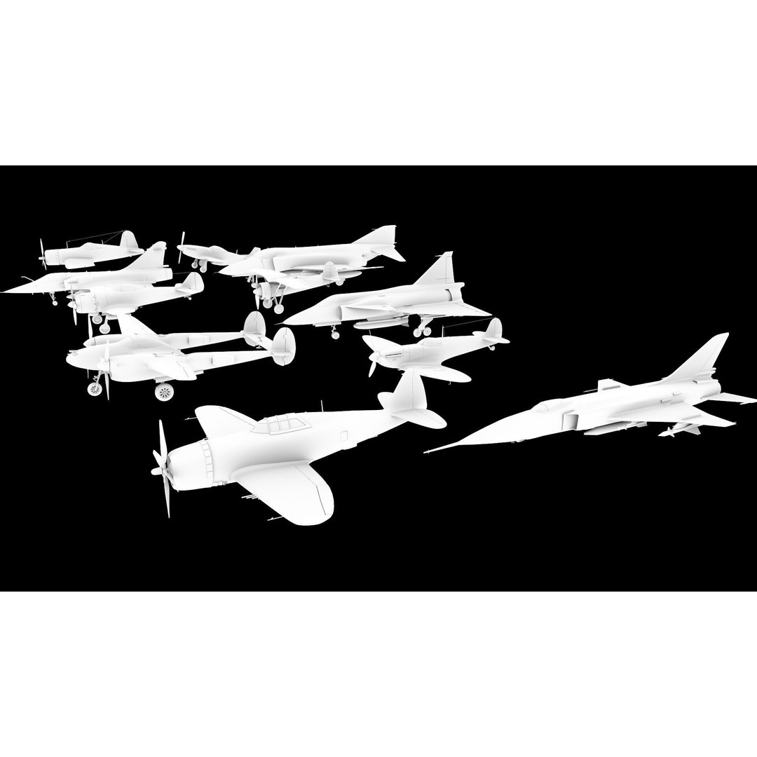WWI WWII Fighter Planes Bundle 3D Model – Low Poly Game Asset, FBX, OBJ - View 3