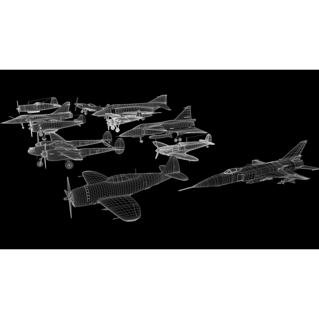 WWI WWII Fighter Planes Bundle 3D Model – Low Poly Game Asset, FBX, OBJ - View 4