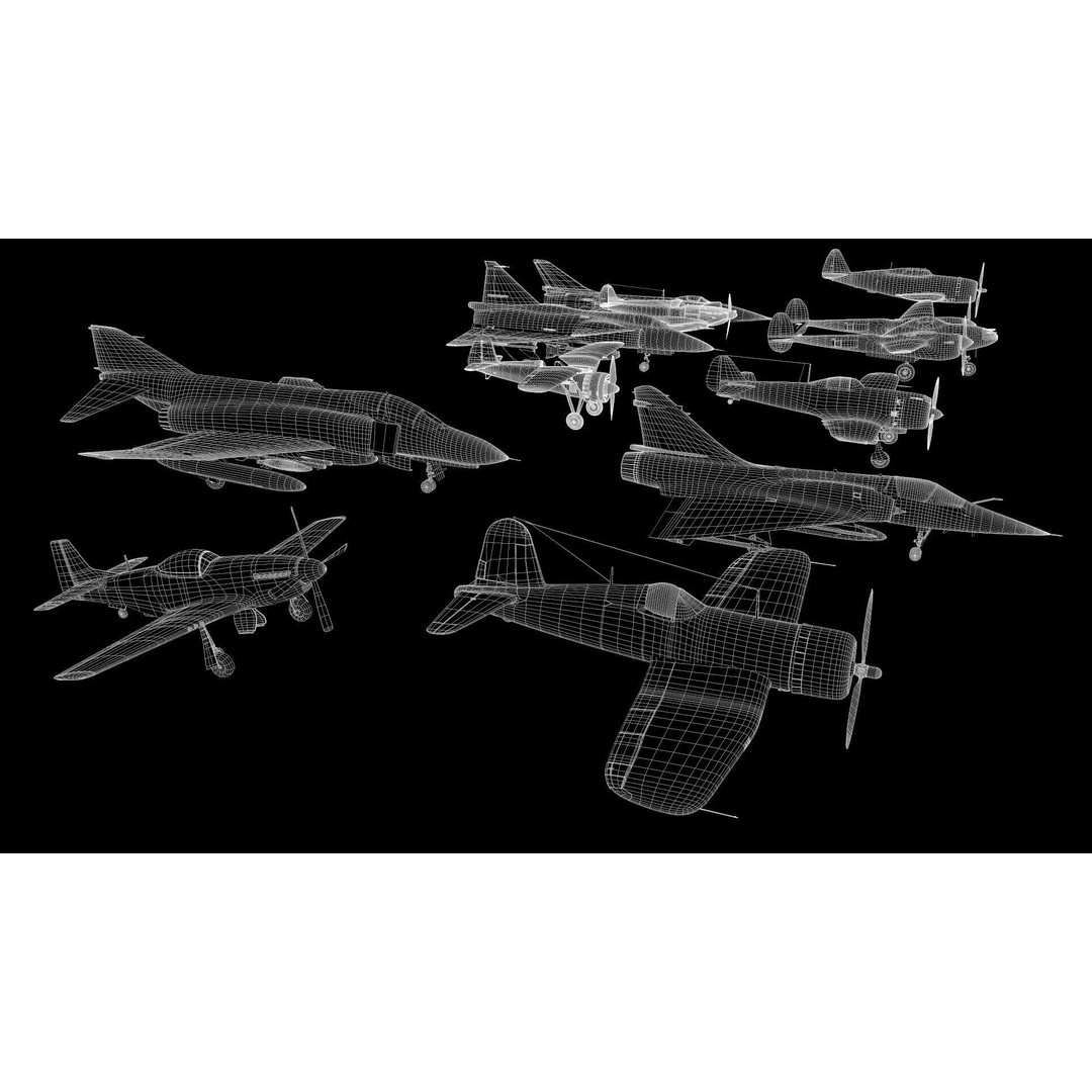 WWI WWII Fighter Planes Bundle 3D Model – Low Poly Game Asset, FBX, OBJ - View 6