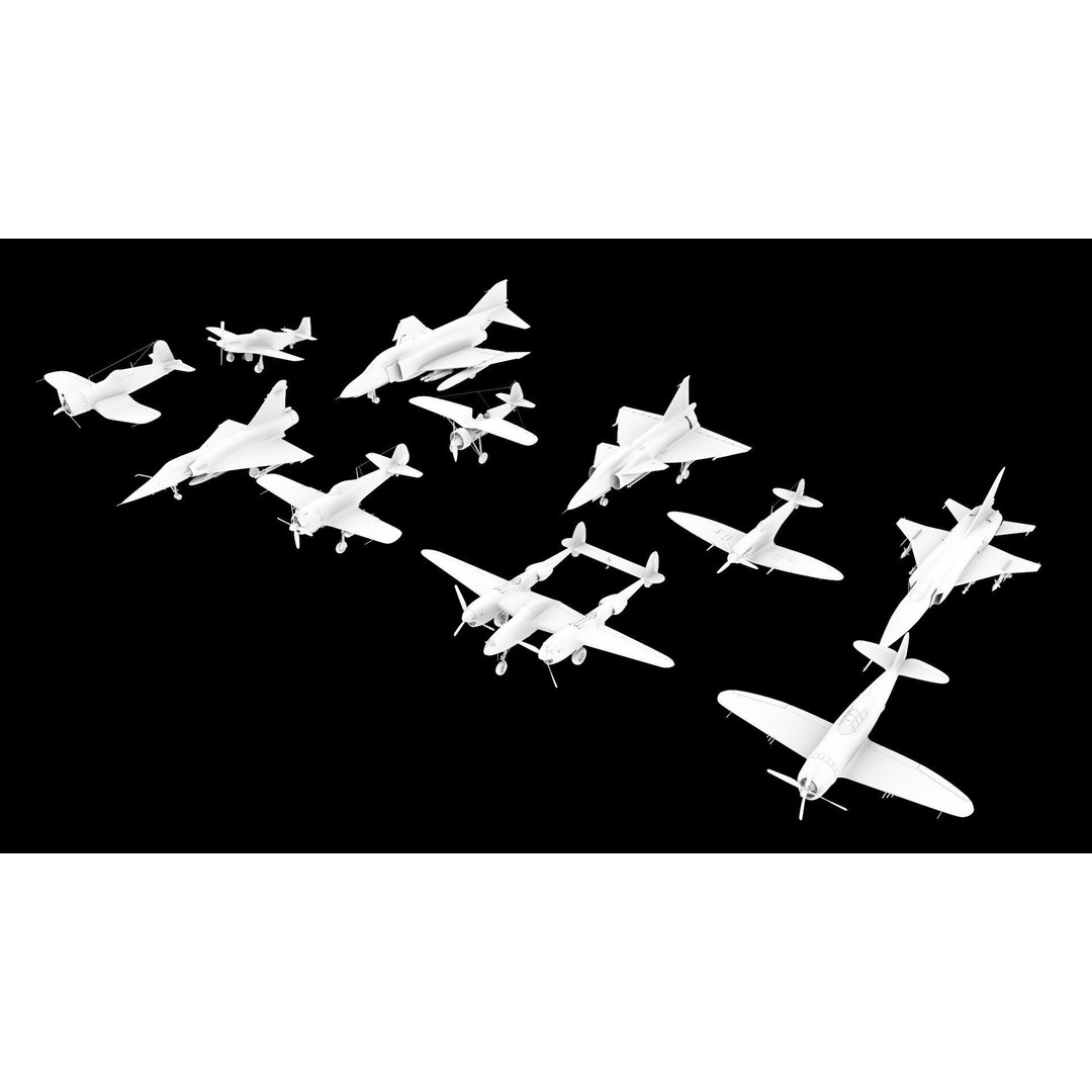 WWI WWII Fighter Planes Bundle 3D Model – Low Poly Game Asset, FBX, OBJ - View 7