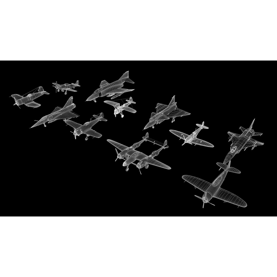 WWI WWII Fighter Planes Bundle 3D Model – Low Poly Game Asset, FBX, OBJ - View 8