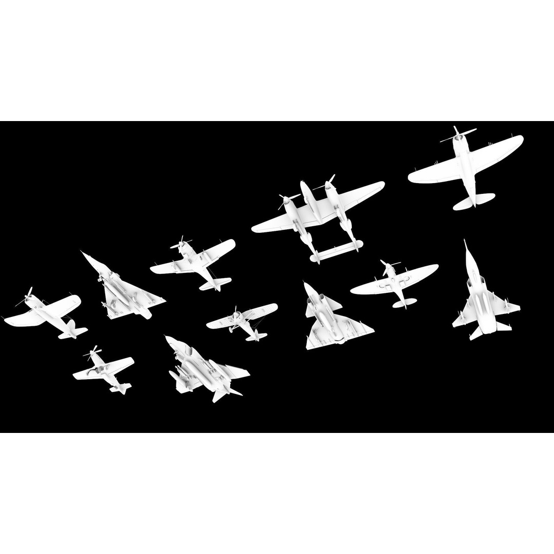 WWI WWII Fighter Planes Bundle 3D Model – Low Poly Game Asset, FBX, OBJ - View 9