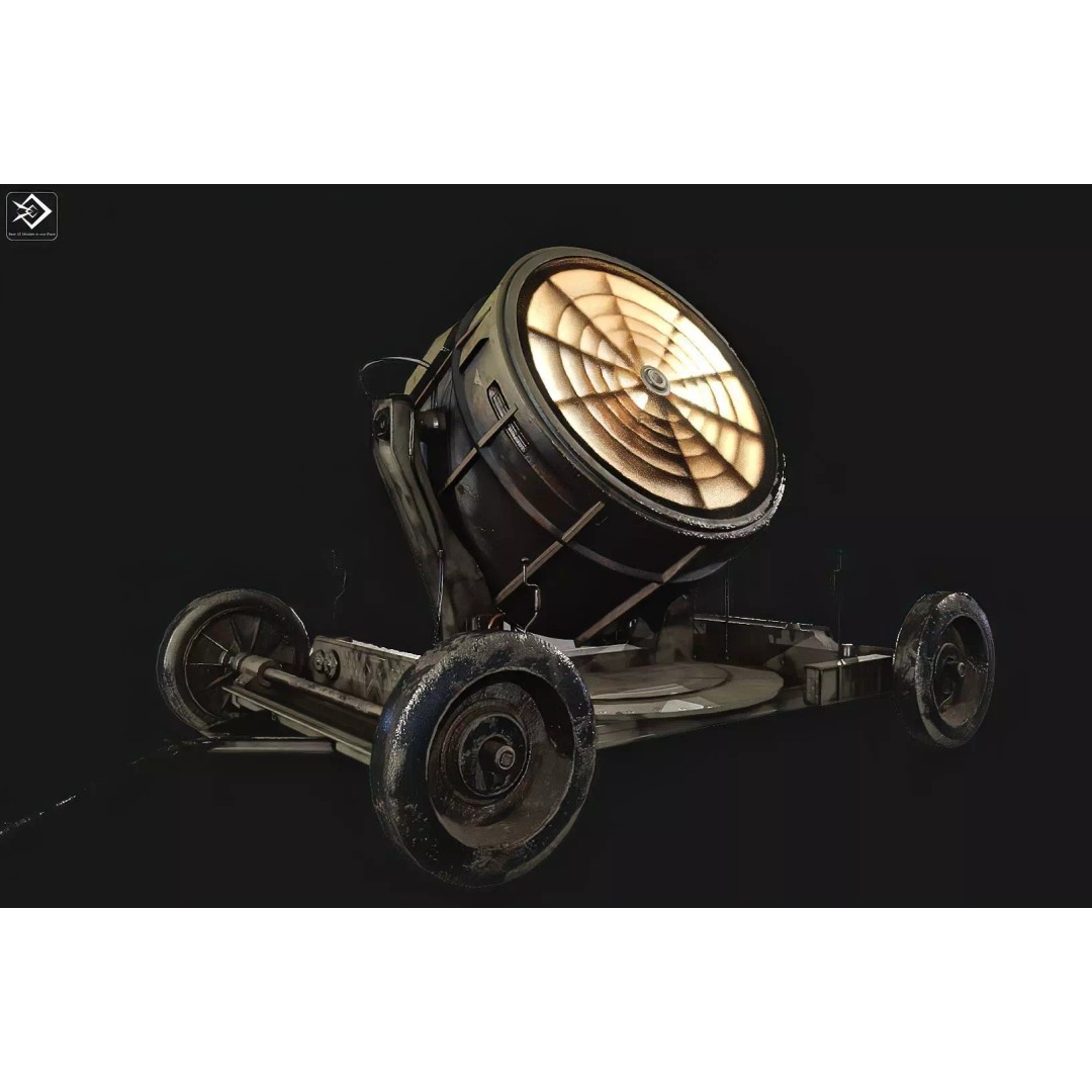 Searchlight 3D Model – Low Poly Aircraft Spotlight, PBR, FBX - View 2
