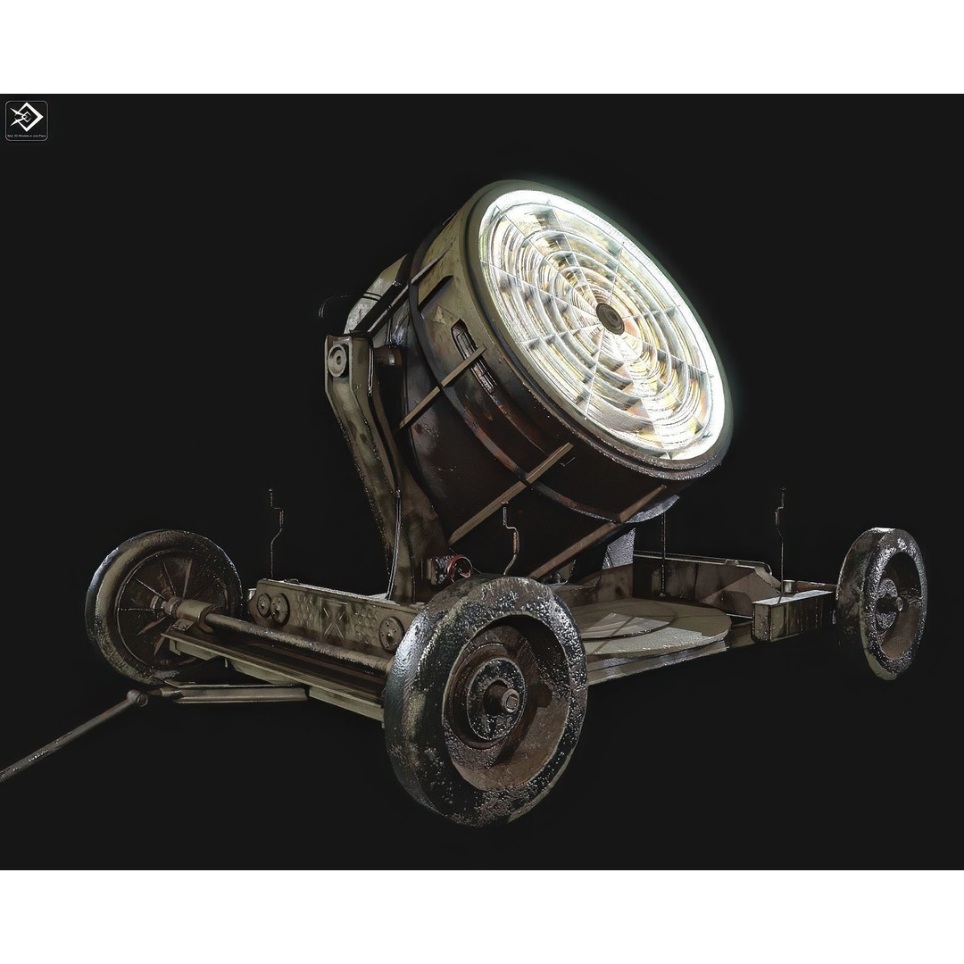 Searchlight 3D Model – Low Poly Aircraft Spotlight, PBR, FBX - View 3