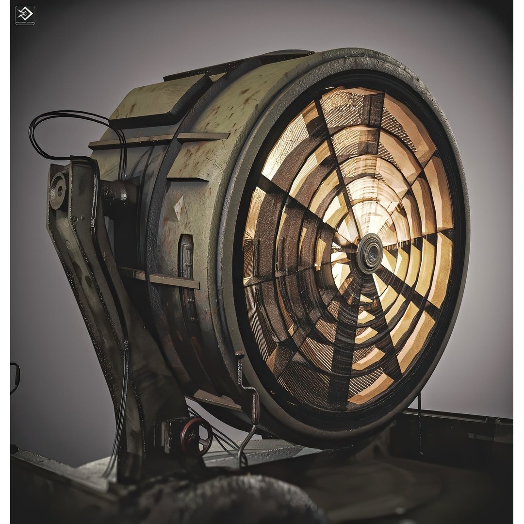 Searchlight 3D Model – Low Poly Aircraft Spotlight, PBR, FBX - View 4