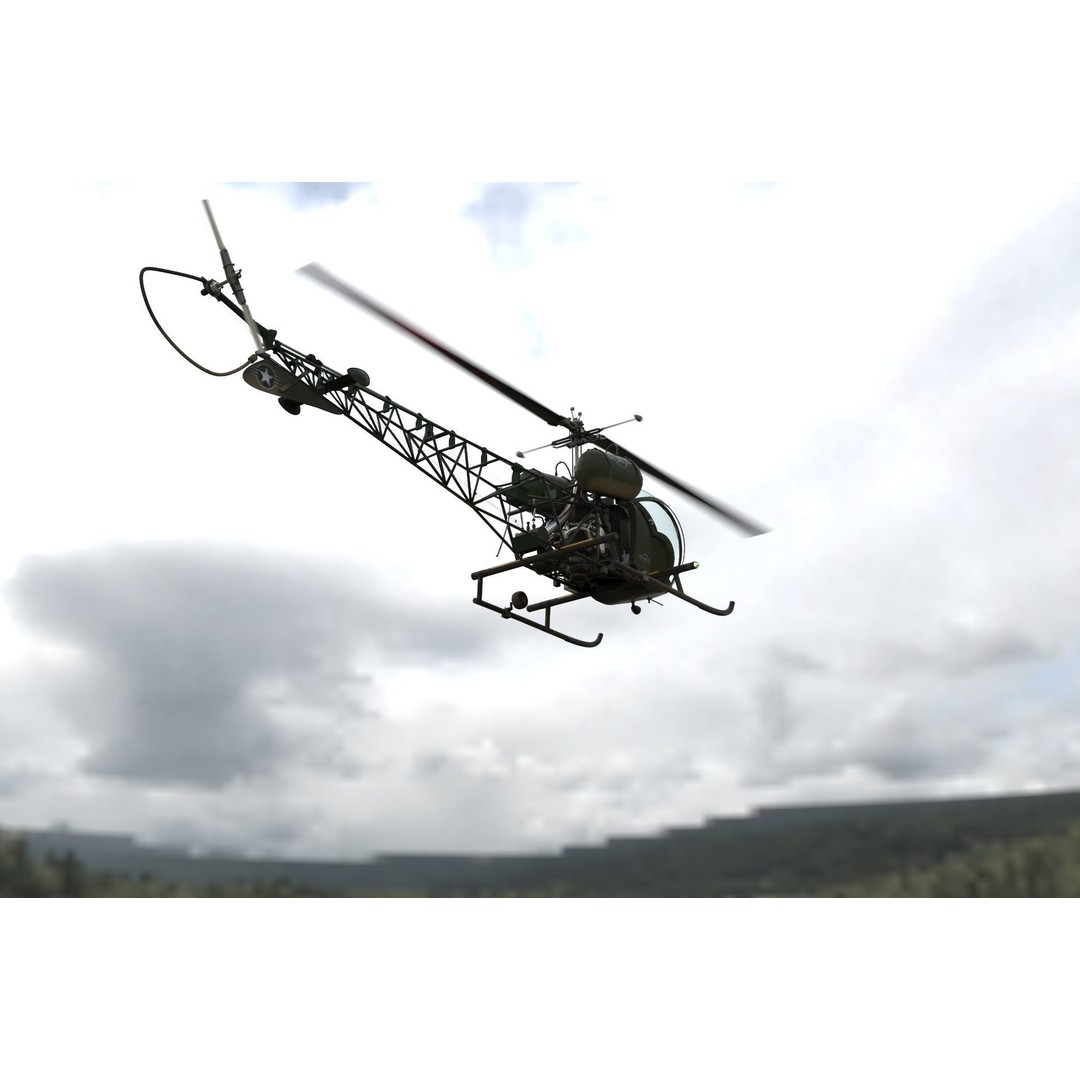 Bell 47G Helicopter 3D Model – Detailed Aircraft Asset, FBX - View 3