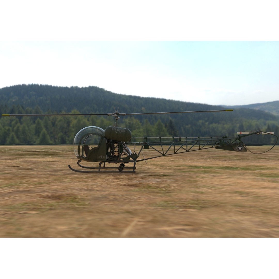 Bell 47G Helicopter 3D Model – Detailed Aircraft Asset, FBX - View 4