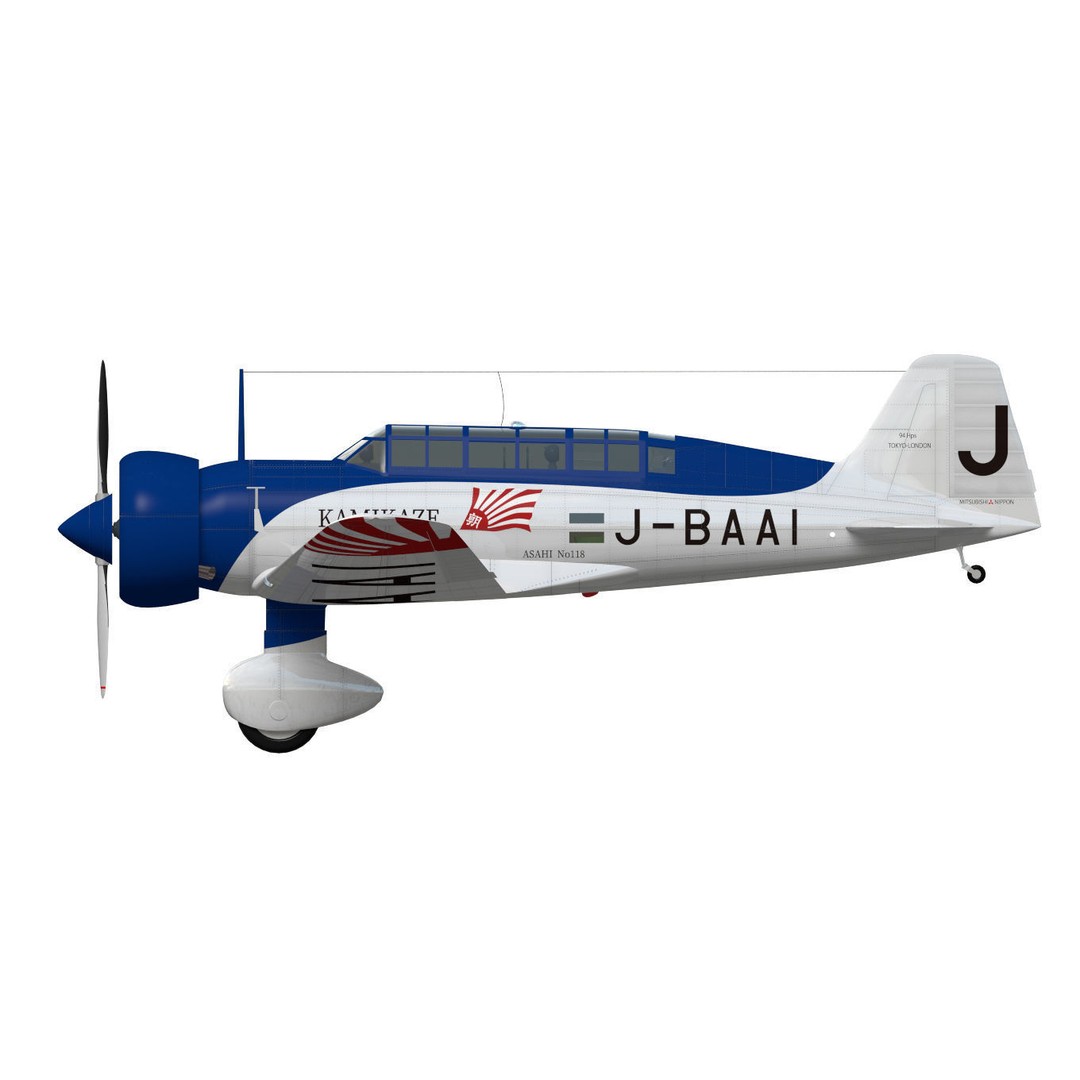 Mitsubishi Ki15 Babs 3D Model – Historic Aircraft, High Poly, FBX - View 10