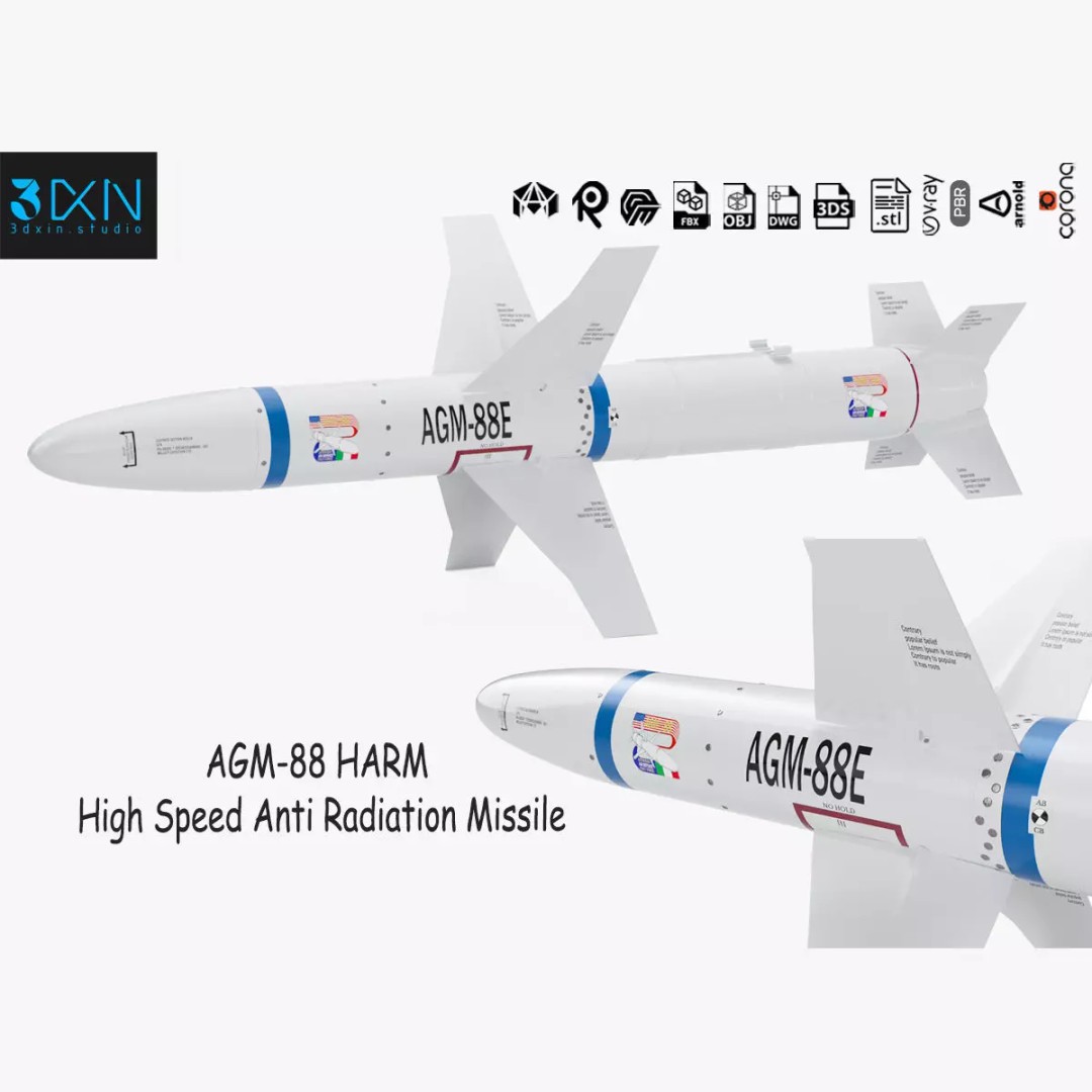 AGM-88E HARM 3D Model – High Poly Military Missile, FBX, PBR - View 2