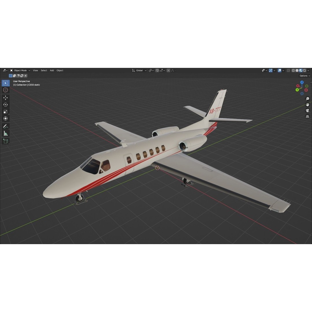 C550 Static 3D Model – Low Poly Executive Jet, FBX & PBR Textures