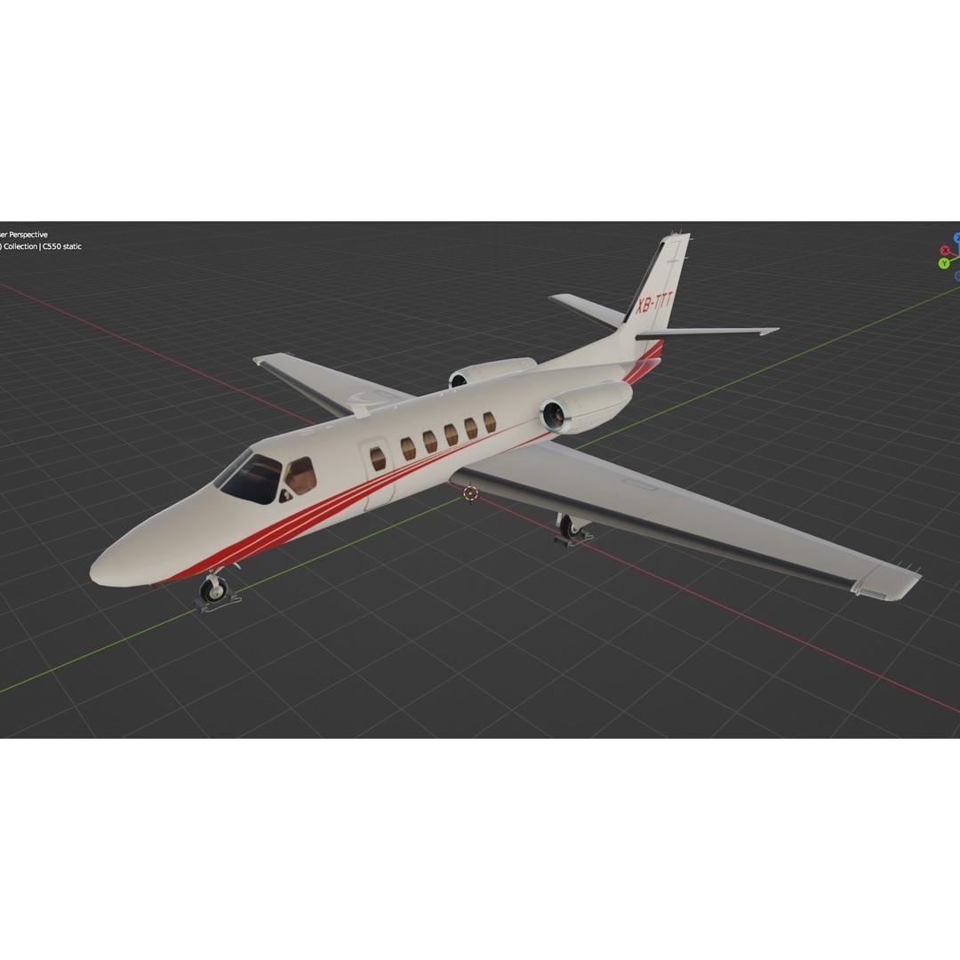 C550 Static 3D Model – Low Poly Executive Jet, FBX & PBR Textures - View 10