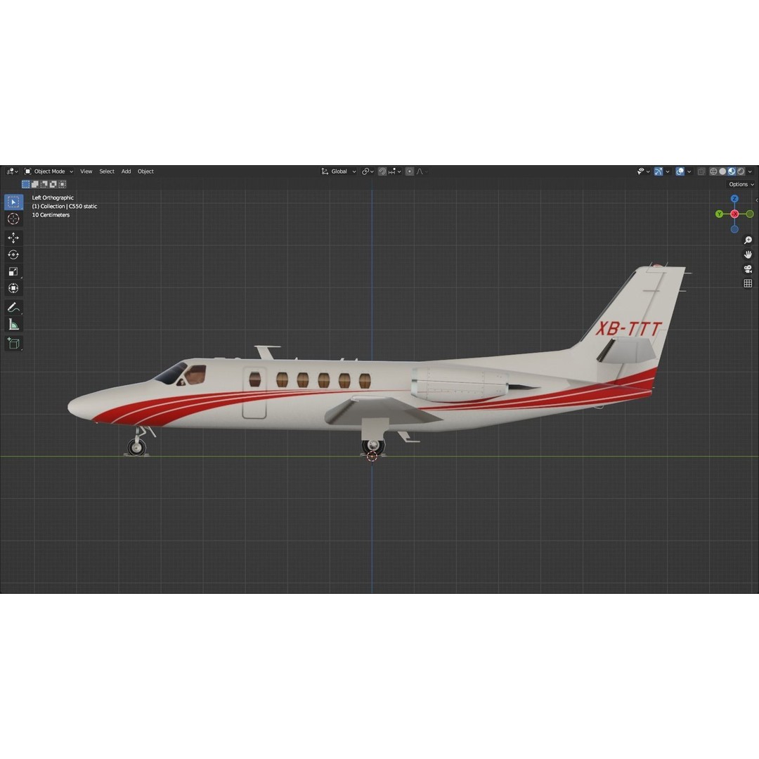 C550 Static 3D Model – Low Poly Executive Jet, FBX & PBR Textures - View 11